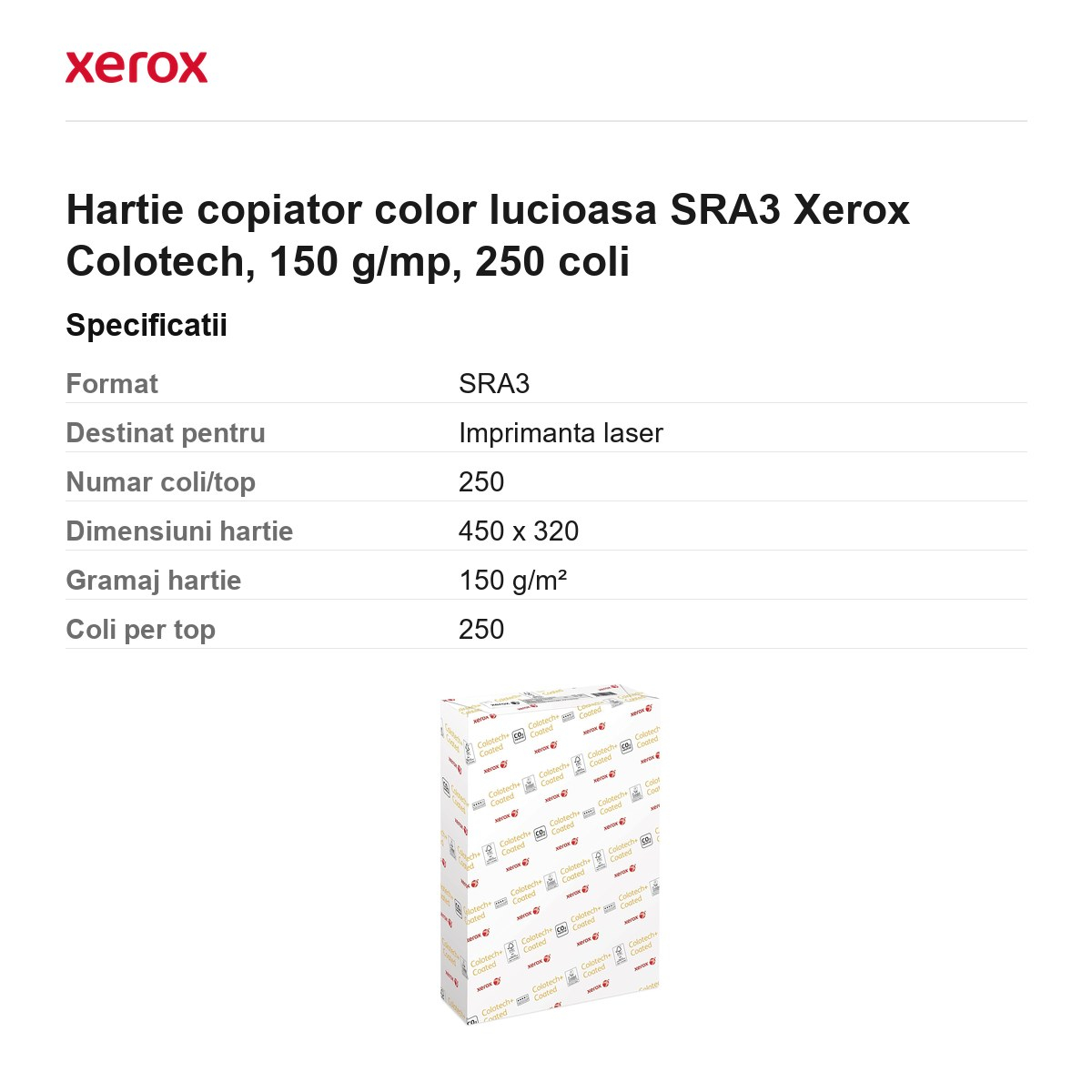 Hartie copiator color lucioasa SRA3 Xerox Colotech, 150 g/mp, 250 coli [3]