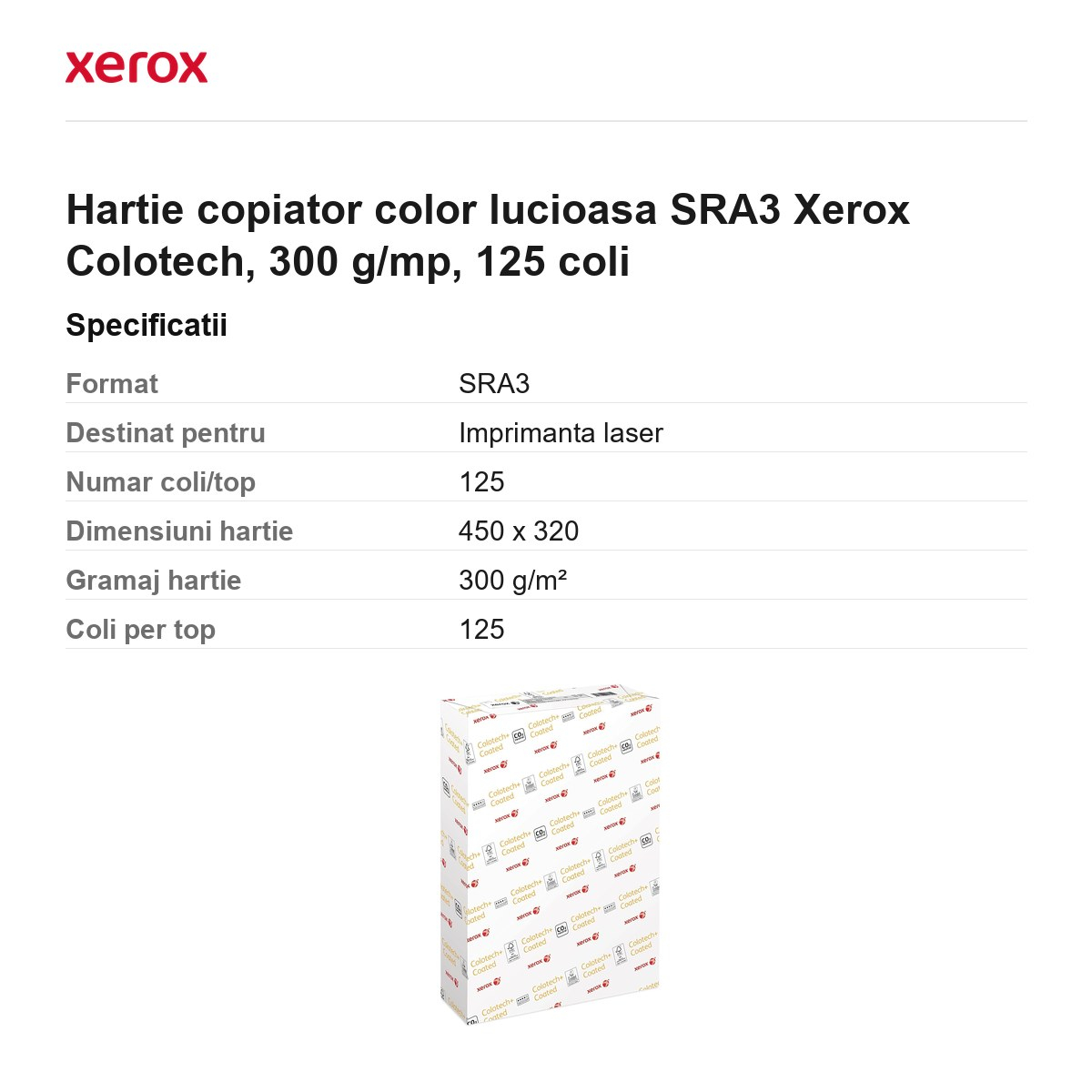 Hartie copiator color lucioasa SRA3 Xerox Colotech, 300 g/mp, 125 coli [3]