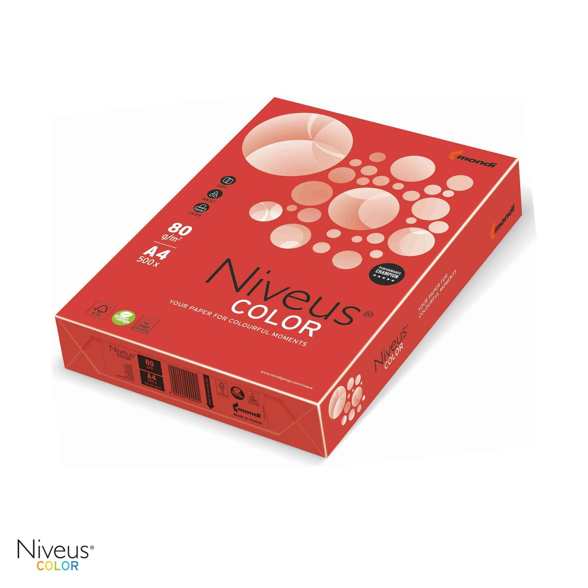 Hartie copiator color Niveus CO44 A4, rosu intens, 80 g/mp, 500 coli [1]