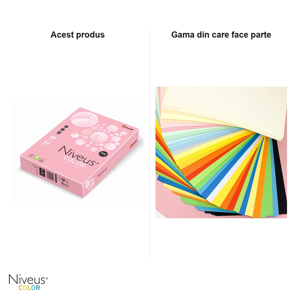 Hartie copiator color Niveus PI25 A4, roz pal, 80 g/mp, 500 coli [6]
