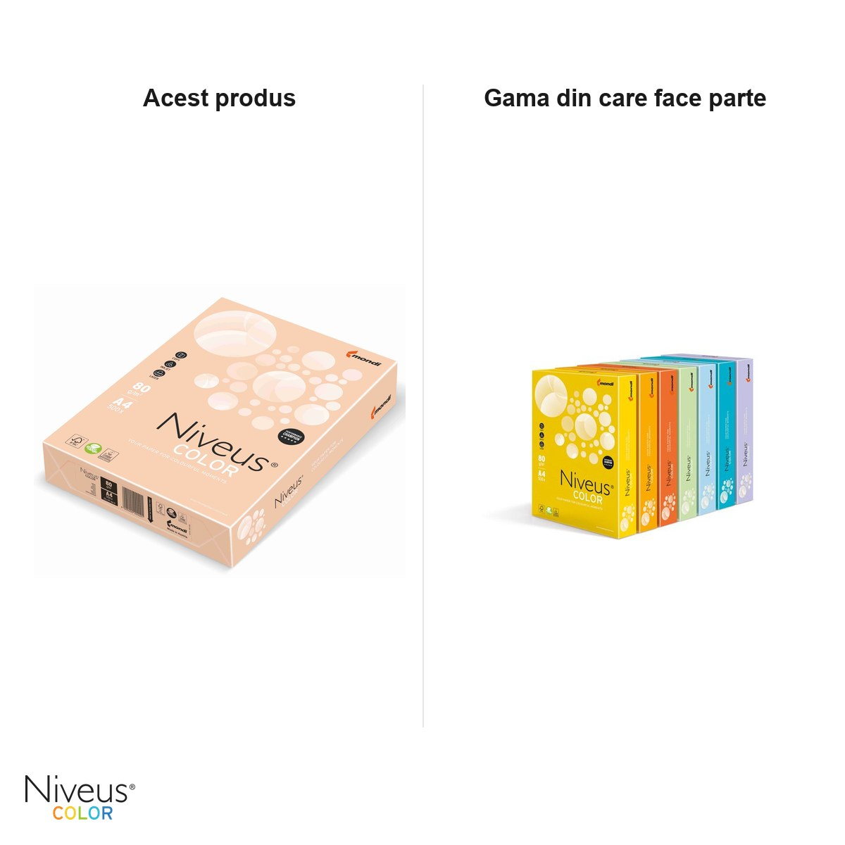 Hartie copiator color Niveus SA24 A4, somon pal, 80 g/mp, 500 coli [5]