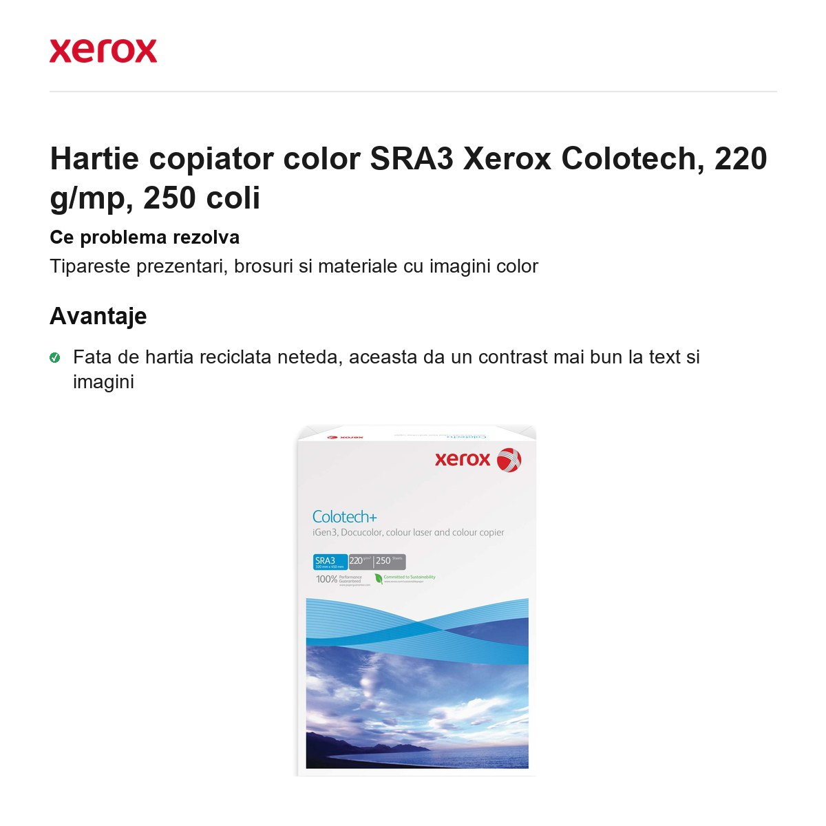 Hartie copiator color SRA3 Xerox Colotech, 220 g/mp, 250 coli [2]