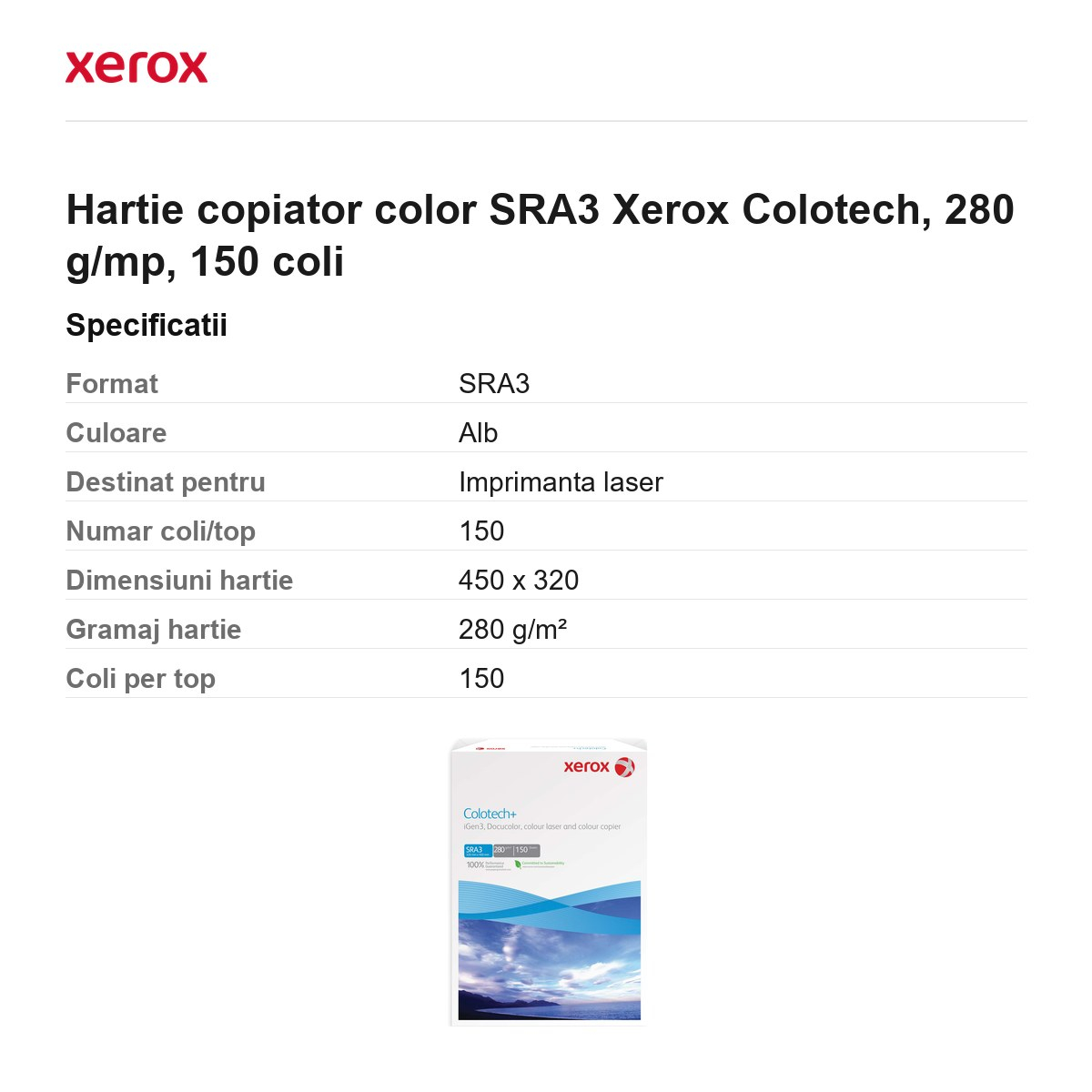 Hartie copiator color SRA3 Xerox Colotech, 280 g/mp, 150 coli [3]