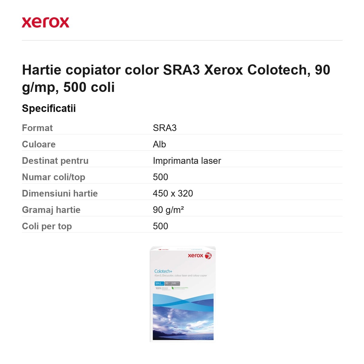 Hartie copiator color SRA3 Xerox Colotech, 90 g/mp, 500 coli [3]