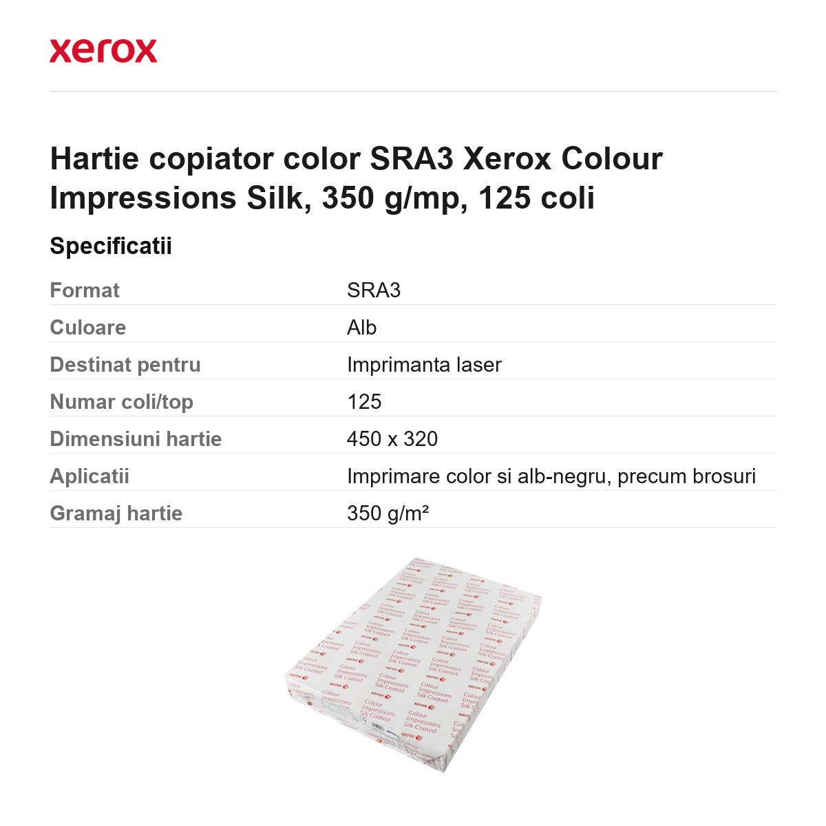 Hartie copiator color SRA3 Xerox Colour Impressions Silk, 350 g/mp, 125 coli [3]