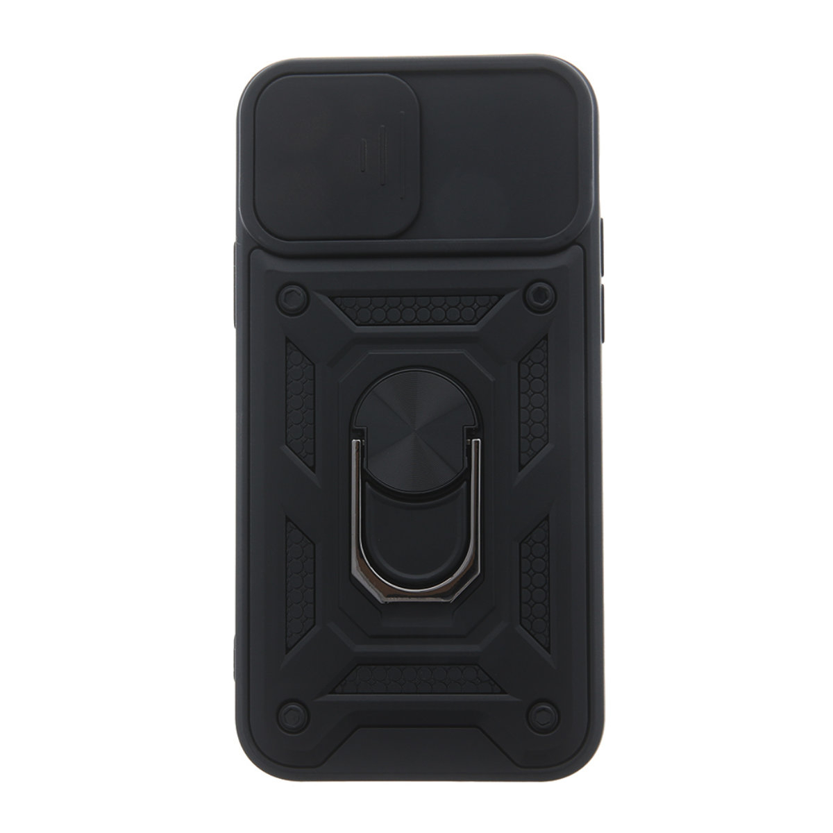 Husa spate Antisoc Defender Slide Armor, compatibila iPhone 15 Pro Max, suport cu inel rotativ 360 grade incorporat, capac glisant pentru camera, neagra [3]