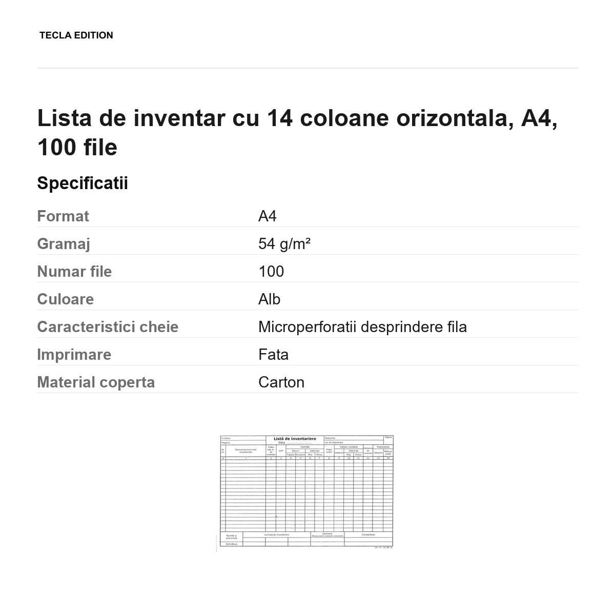 Lista de inventar cu 14 coloane orizontala, A4, 100 file [3]