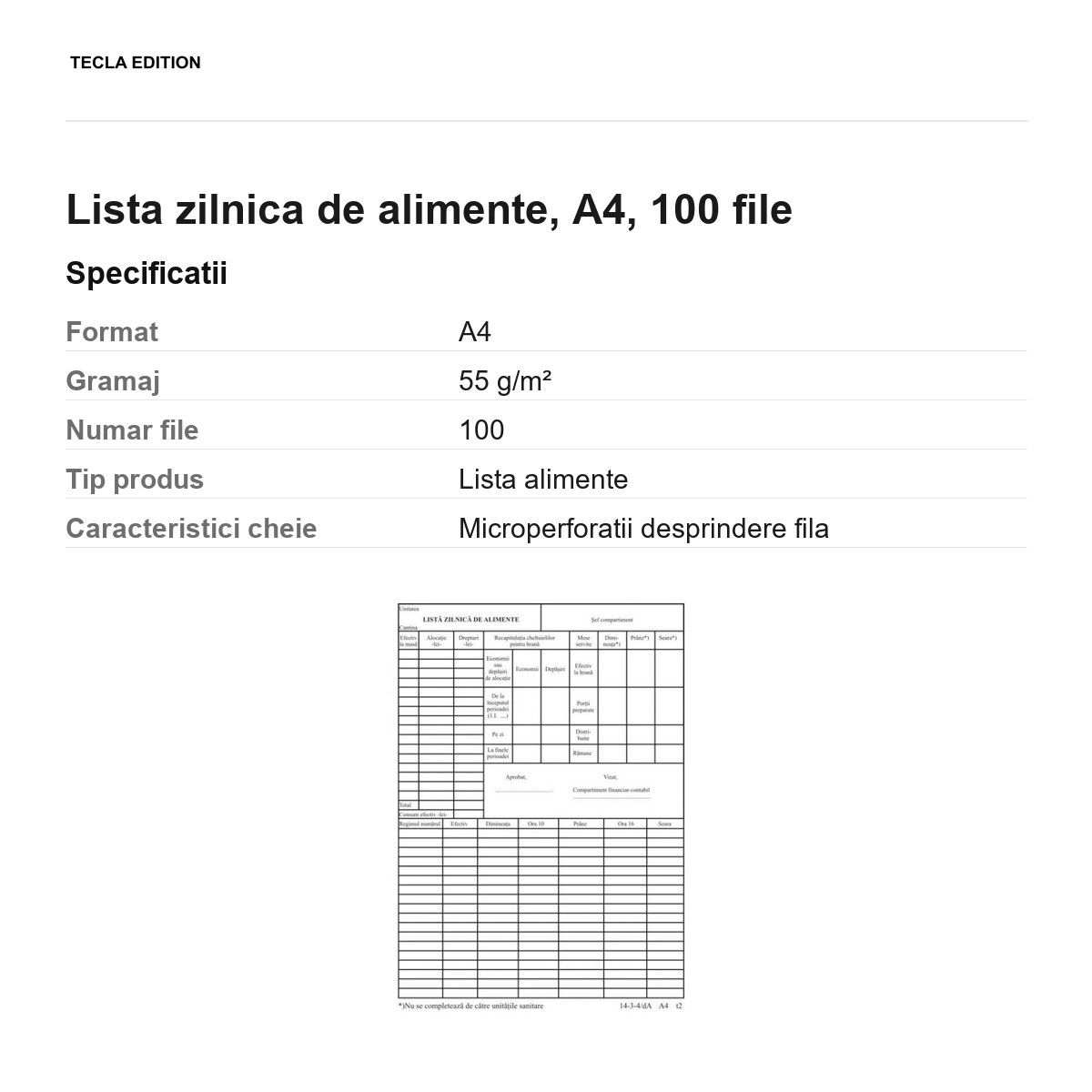 Lista zilnica de alimente, A4, 100 file [3]