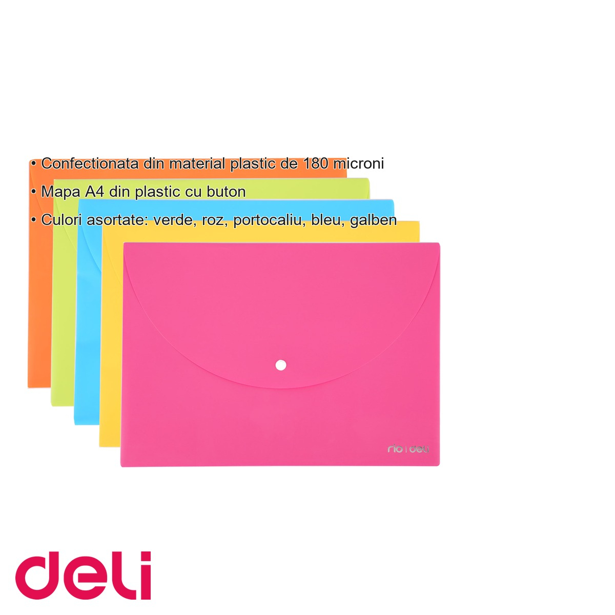 Mapa plastic cu buton Deli, format A4, culori neon asortate, pentru organizarea documentelor [3]