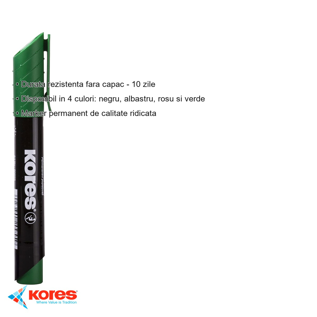 Marker permanent Kores Eco, varf rotund 3mm, culoare verde, pentru marcare pe orice suprafata [3]