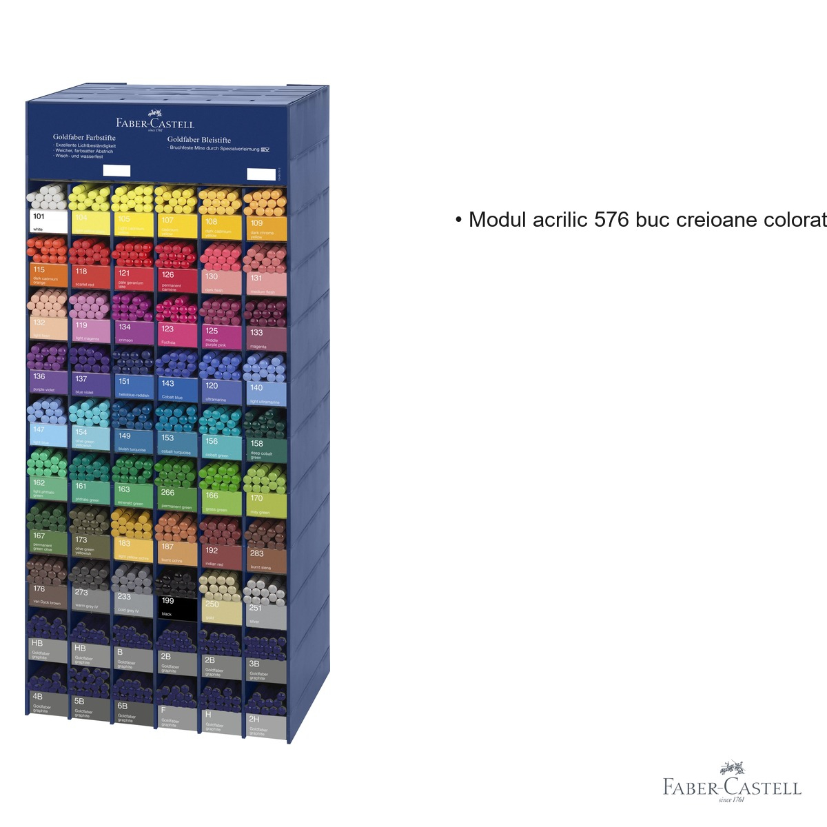 Modul acrilic Faber-Castell cu 576 creioane colorate Goldfaber si 120 markere Pitt Artist Pen, set profesional complet [3]