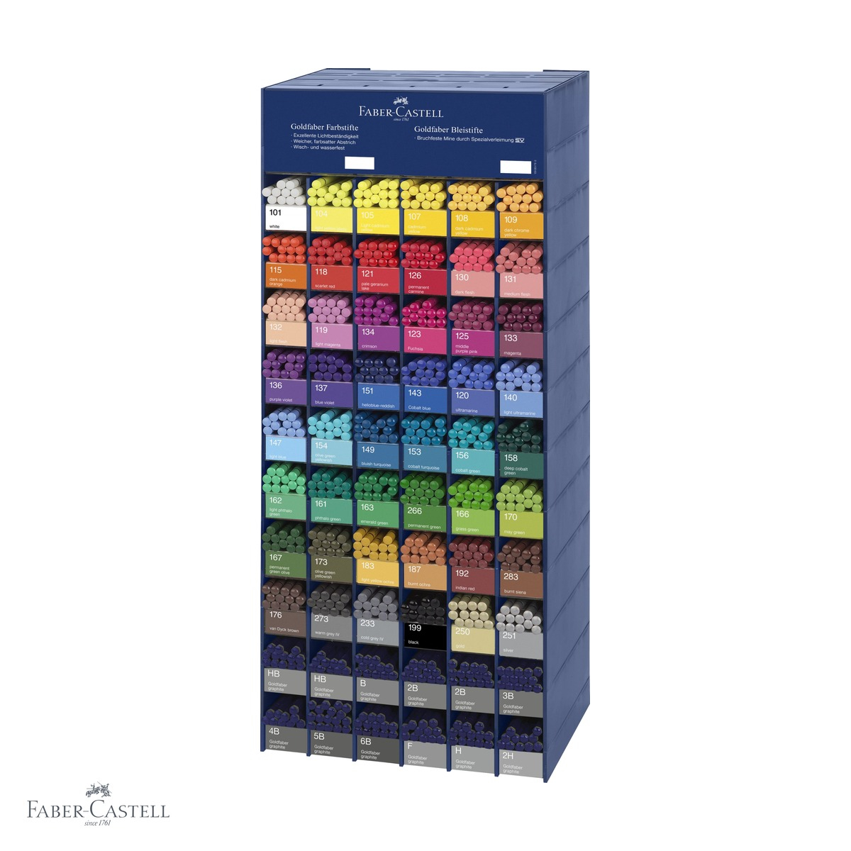 Modul acrilic Faber-Castell cu 576 creioane colorate Goldfaber si 120 markere Pitt Artist Pen, set profesional complet [1]