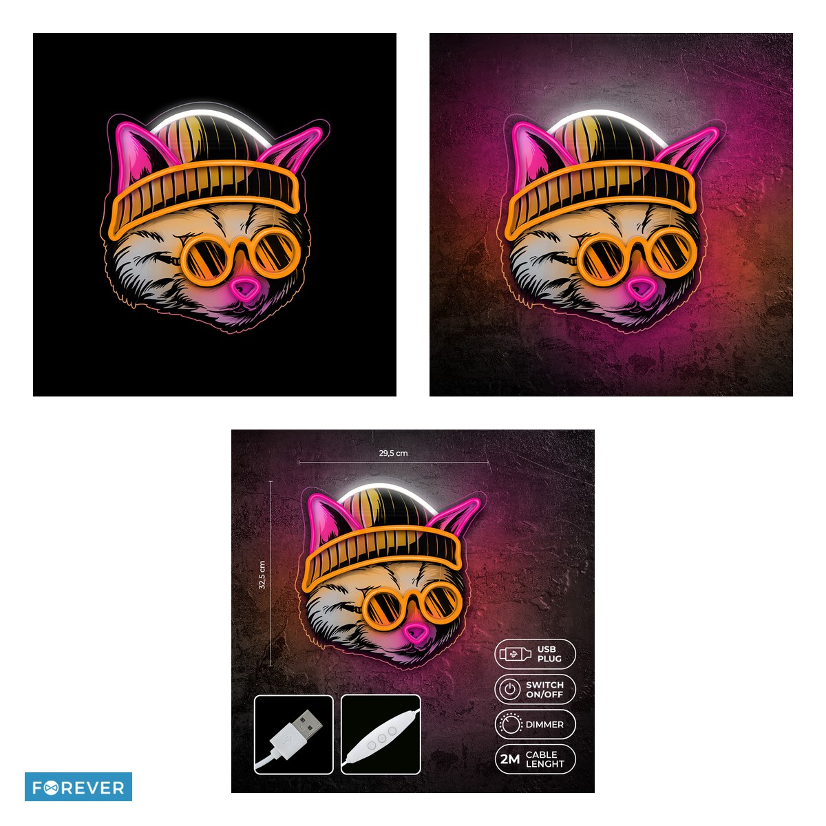 Neon LED Forever Light, Cat Dreamer, dimensiuni 295 x 18 x 325mm, cablu USB cu lungime 2m, multicolor [4]