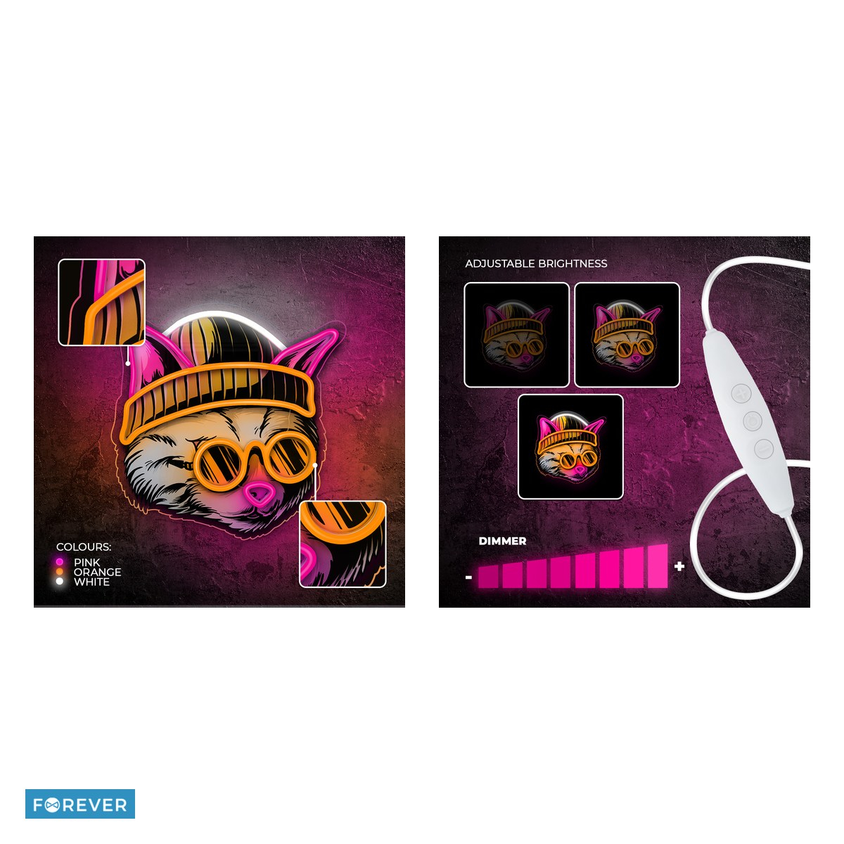Neon LED Forever Light, Cat Dreamer, dimensiuni 295 x 18 x 325mm, cablu USB cu lungime 2m, multicolor [5]
