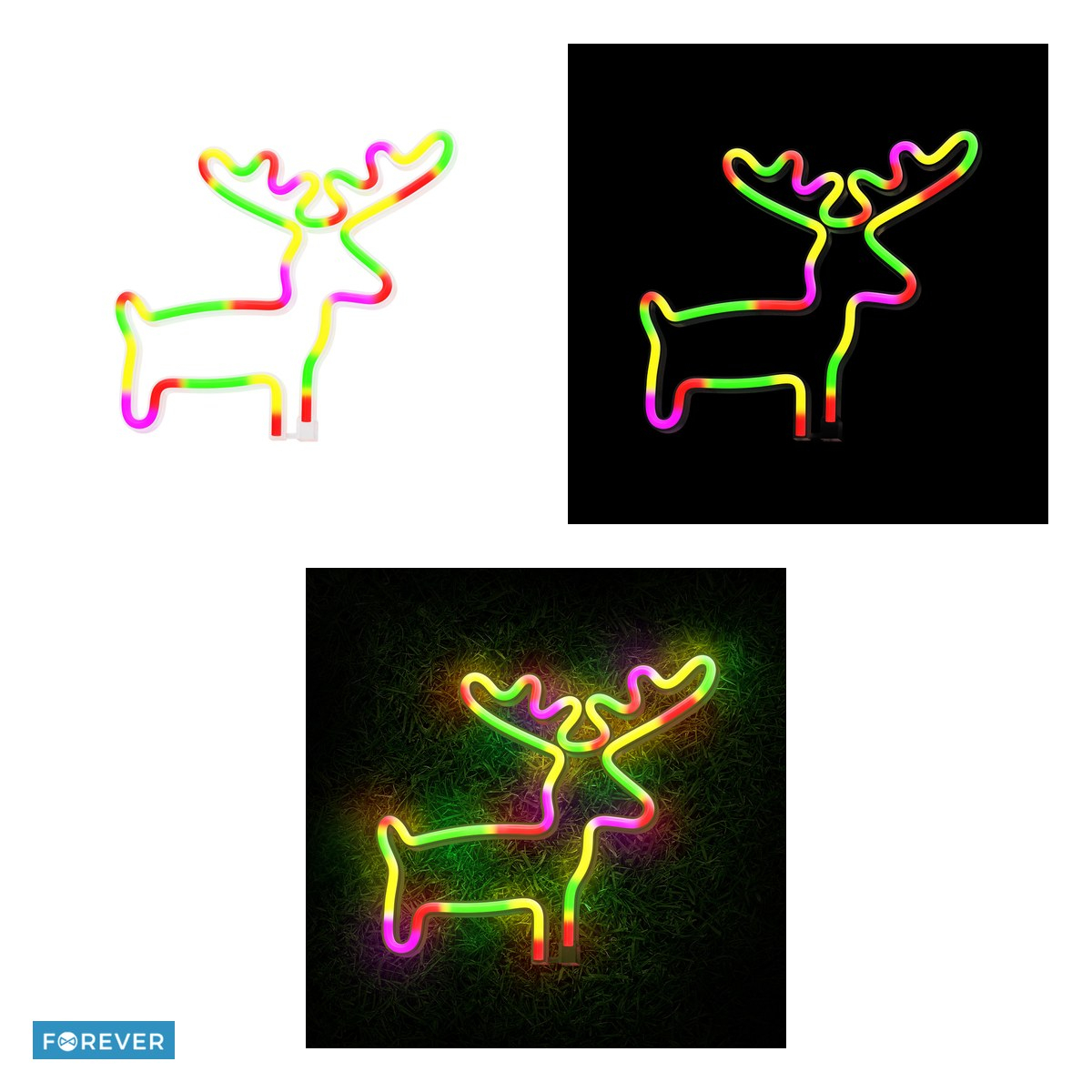 Neon LED Forever Light, Elk, dimensiuni 280 x 20 x 250mm, cablu USB cu lungime 2m, alimentare USB sau 3xAA, multicolor [4]