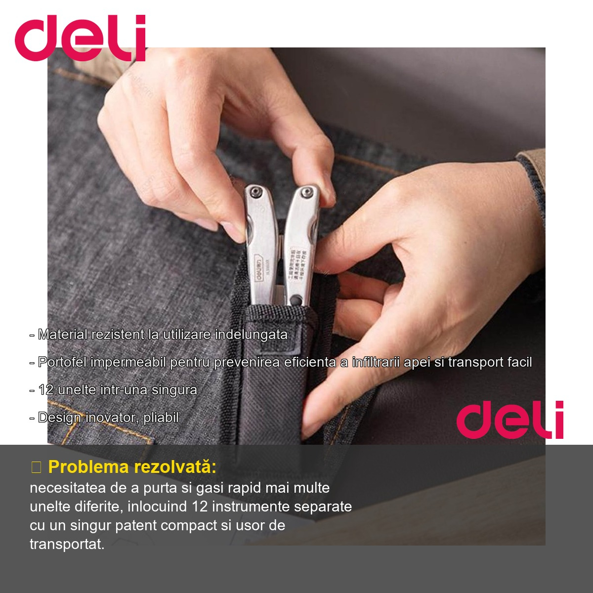Patent metal pliabil multifunctional 12 in 1 Deli, design inovator compact, pentru uz casnic si profesional [2]