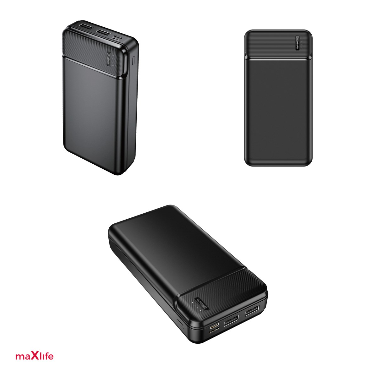 Power bank Maxlife MXPB-01 20000 mAh, intrare 5V= 2A (microUSB/ Type C), 10 W, Li-Poly, USB-A / microUSB, USB tip A, USB-C, Micro USB, Negru [4]