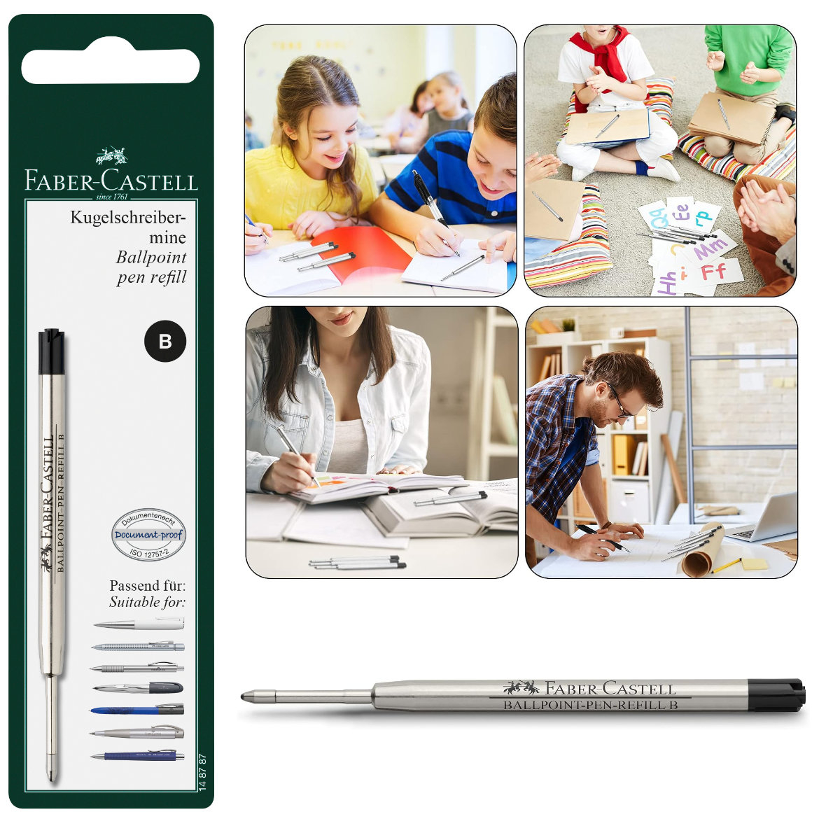 Rezerva Neagra pentru Pix Faber-Castell, Metalica, Varf B (Gros), in Blister de Protectie [5]