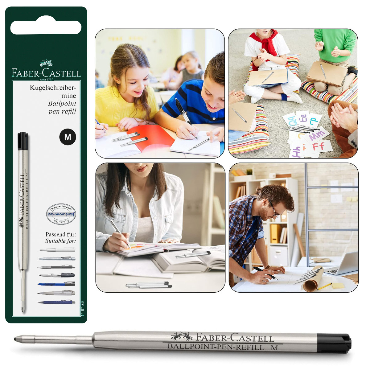 Rezerva Neagra pentru Pix Faber-Castell, Metalica, Varf M (Mediu), in Blister de Protectie [5]