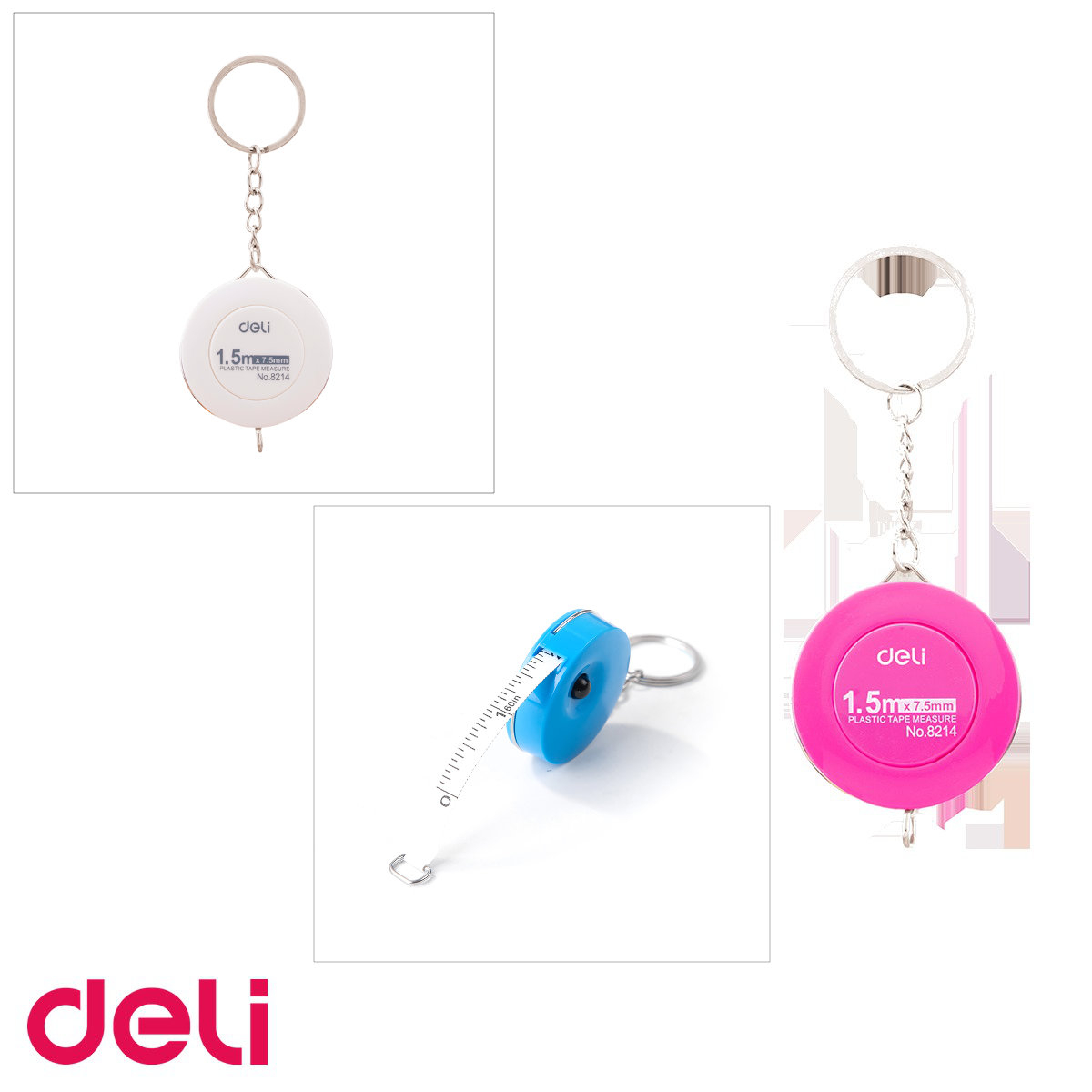 Ruleta tip breloc Deli, 7mm x 1.5m, dubla gradatie metric si inch, culori asortate [5]