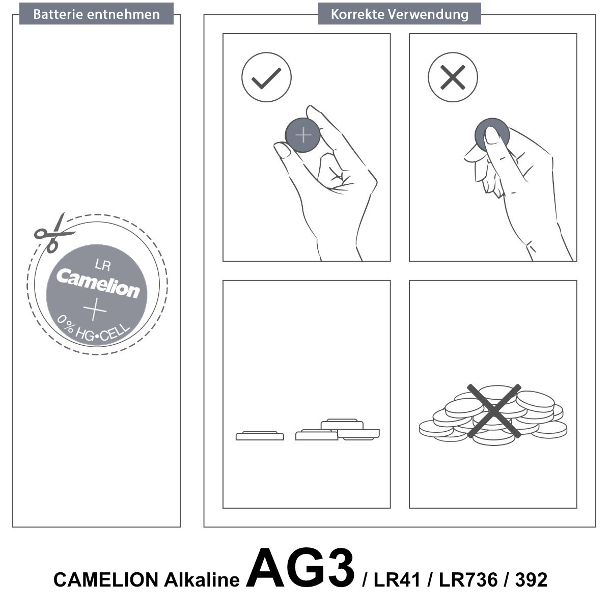 Set 10 Baterii Alcaline AG3 / LR41 1.5V 41mAh, Dimensiuni 7.9x3.6 mm, Pentru Ceasuri, Aparate Medicale Mici, Jucarii, Blister, Camelion [6]