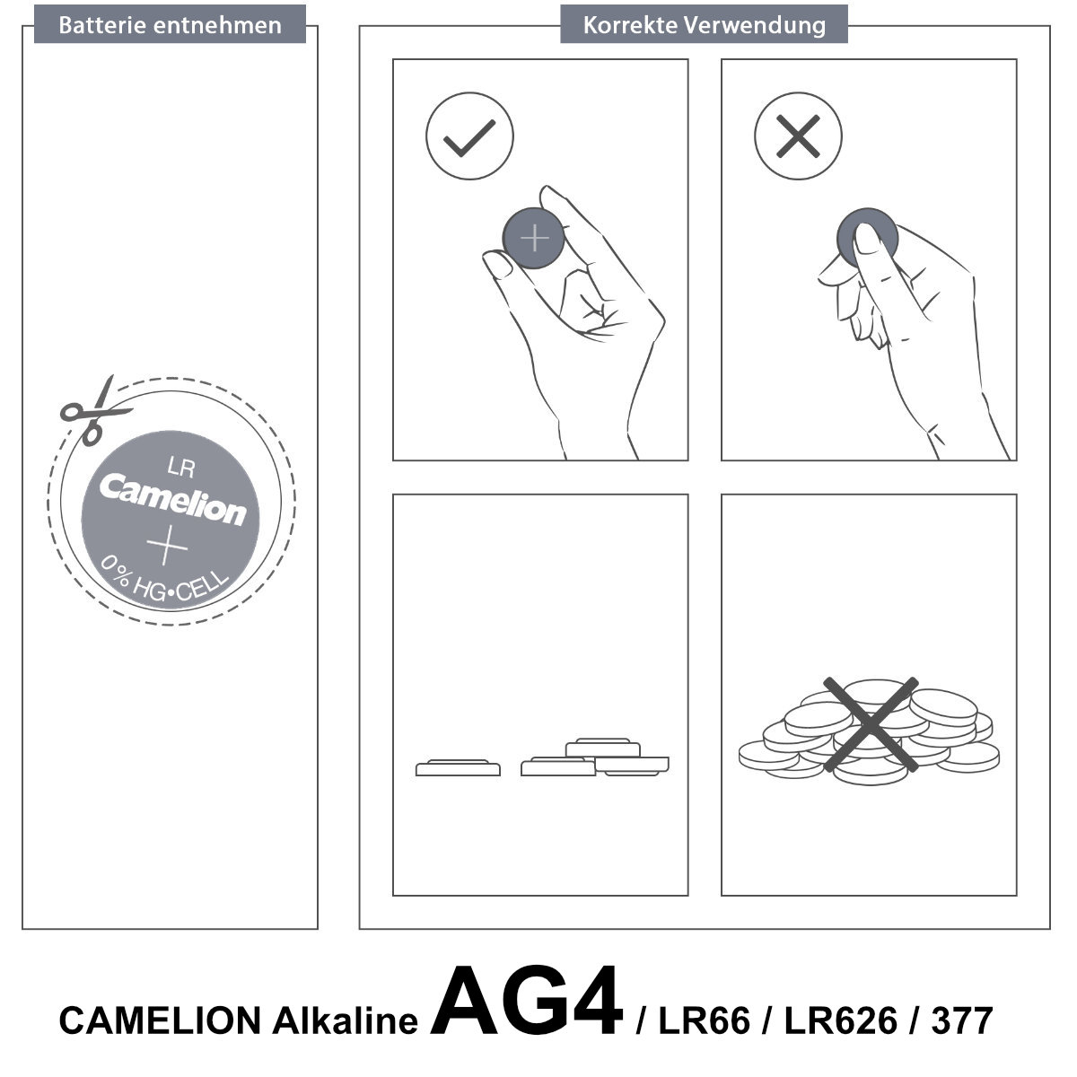 Set 10 Baterii Alcaline AG4 / LR626 / LR66 1.5V 20mAh, Dimensiuni 6.8x2.6 mm, Pentru Ceasuri, Telecomenzi, Termometre, Blister, Camelion [6]