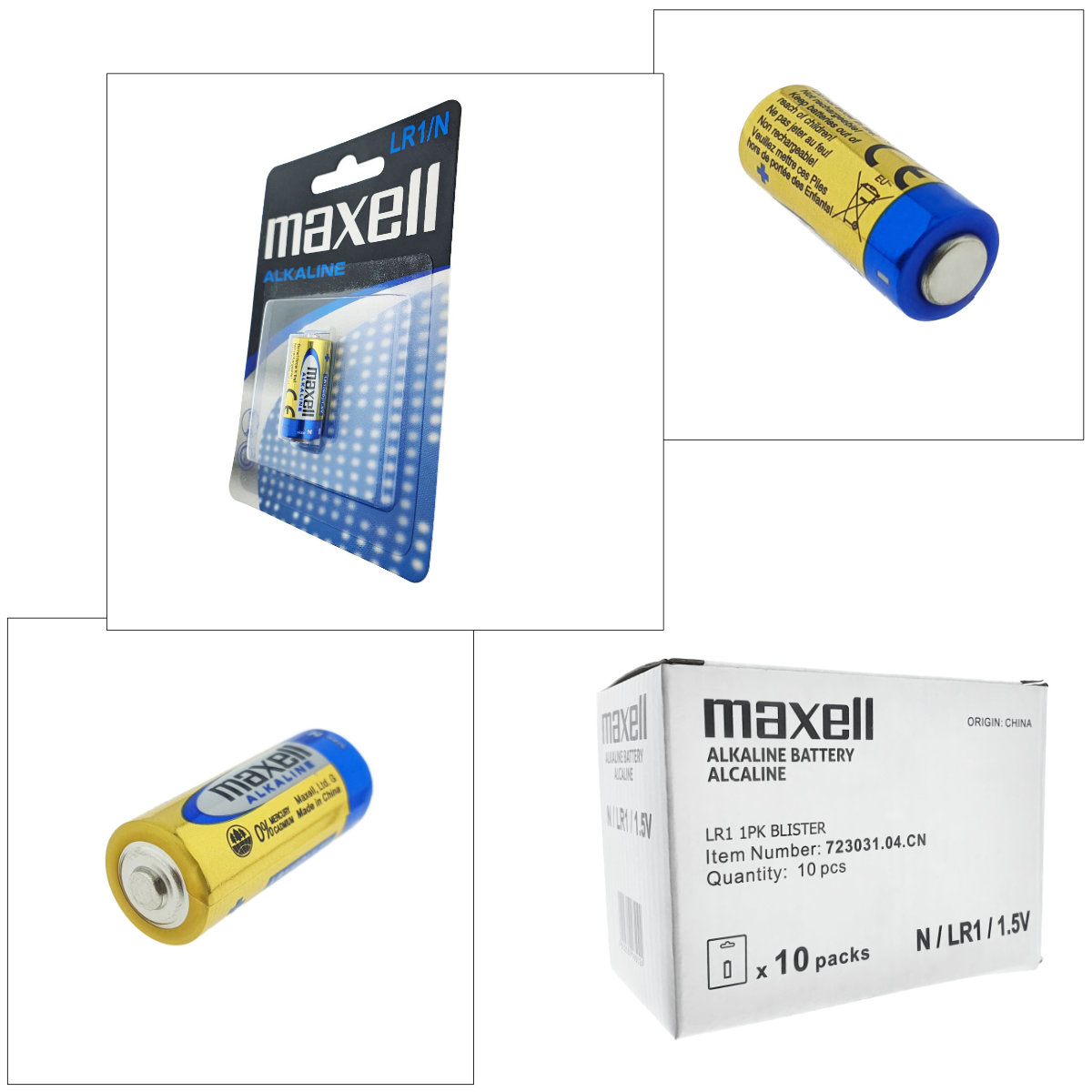 Set 10 baterii alcaline Maxell LR1 / N / AM5, 1.5V, capacitate 800-1000 mAh, 12mm diametru x 30mm inaltime, in blistere [3]