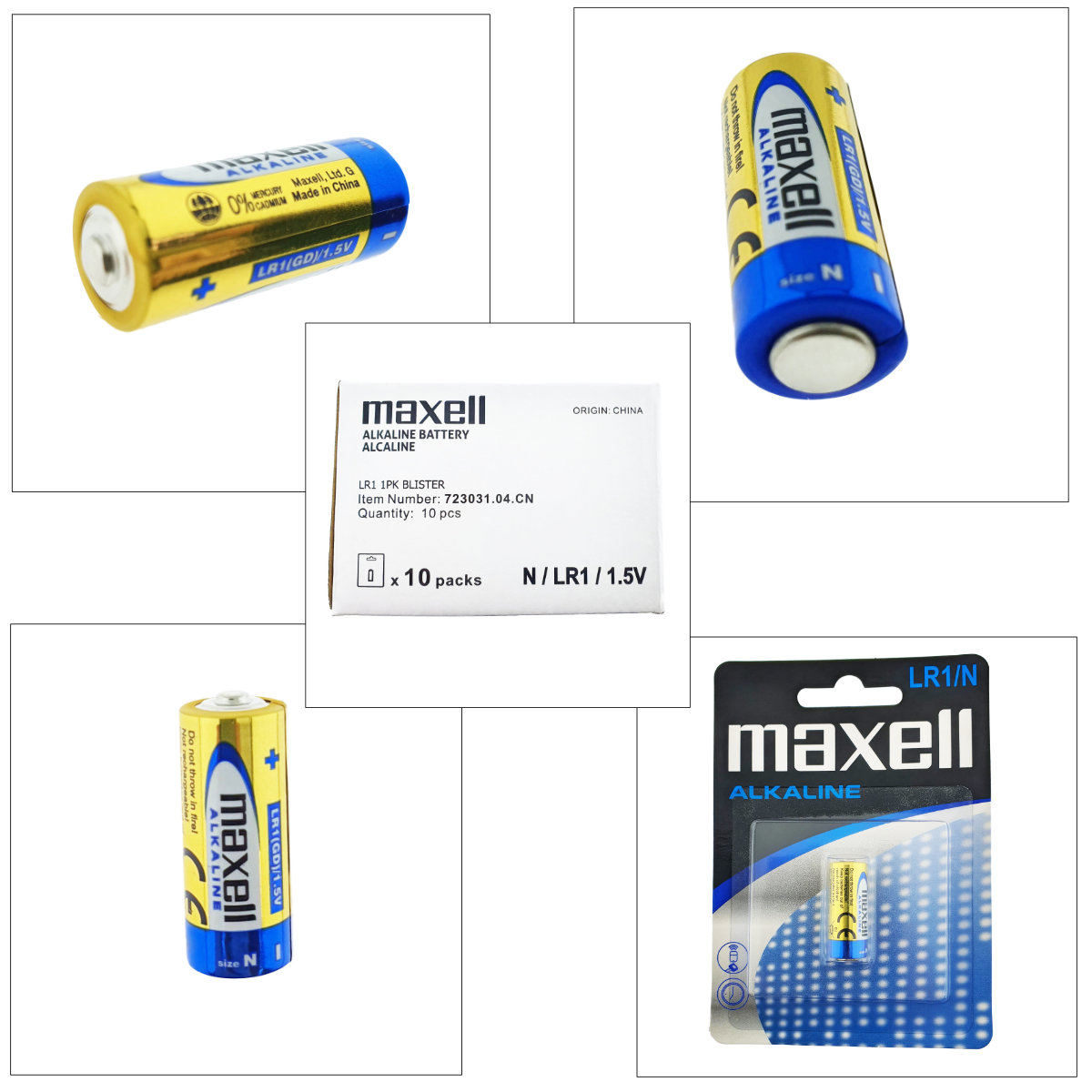 Set 10 baterii alcaline Maxell LR1 / N / AM5, 1.5V, capacitate 800-1000 mAh, 12mm diametru x 30mm inaltime, in blistere [2]