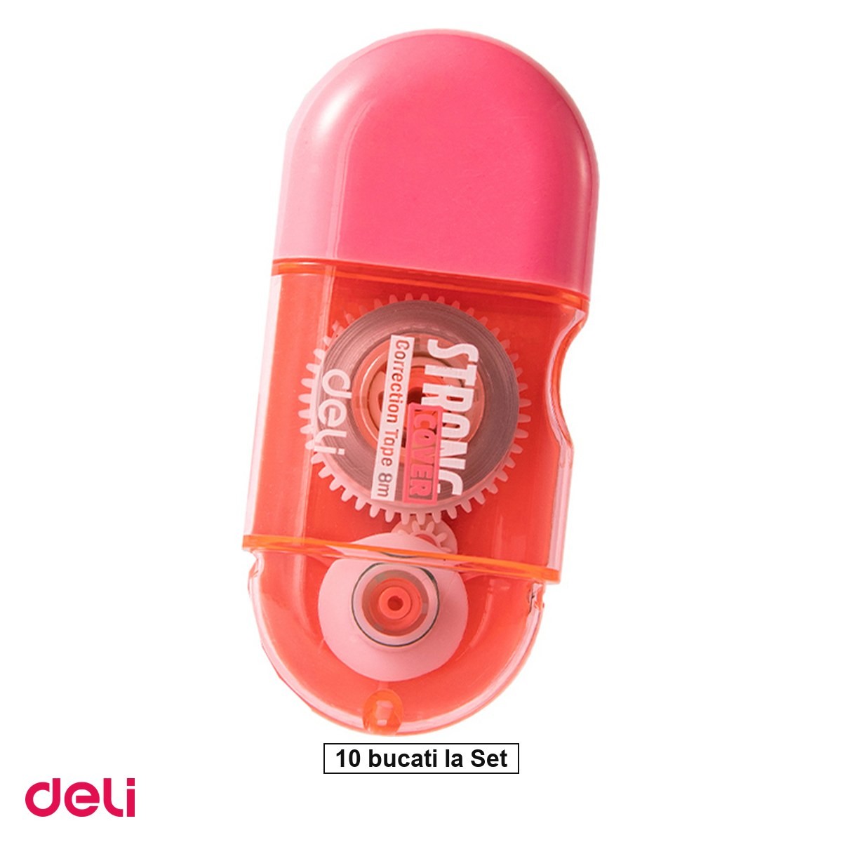 Set 10 benzi corectoare Deli, aplicare uscata, corp transparent, 5mm x 8m, culori asortate [1]