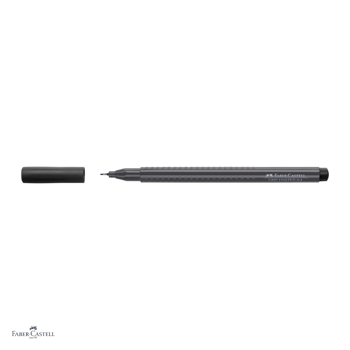 Set 10 linere Faber-Castell Grip Finepen, varf 0,4 mm montat in metal, cerneala pe baza de colorant alimentar, forma triunghiulara cu zona Grip, se spala din textile, negru, antiderapante [4]