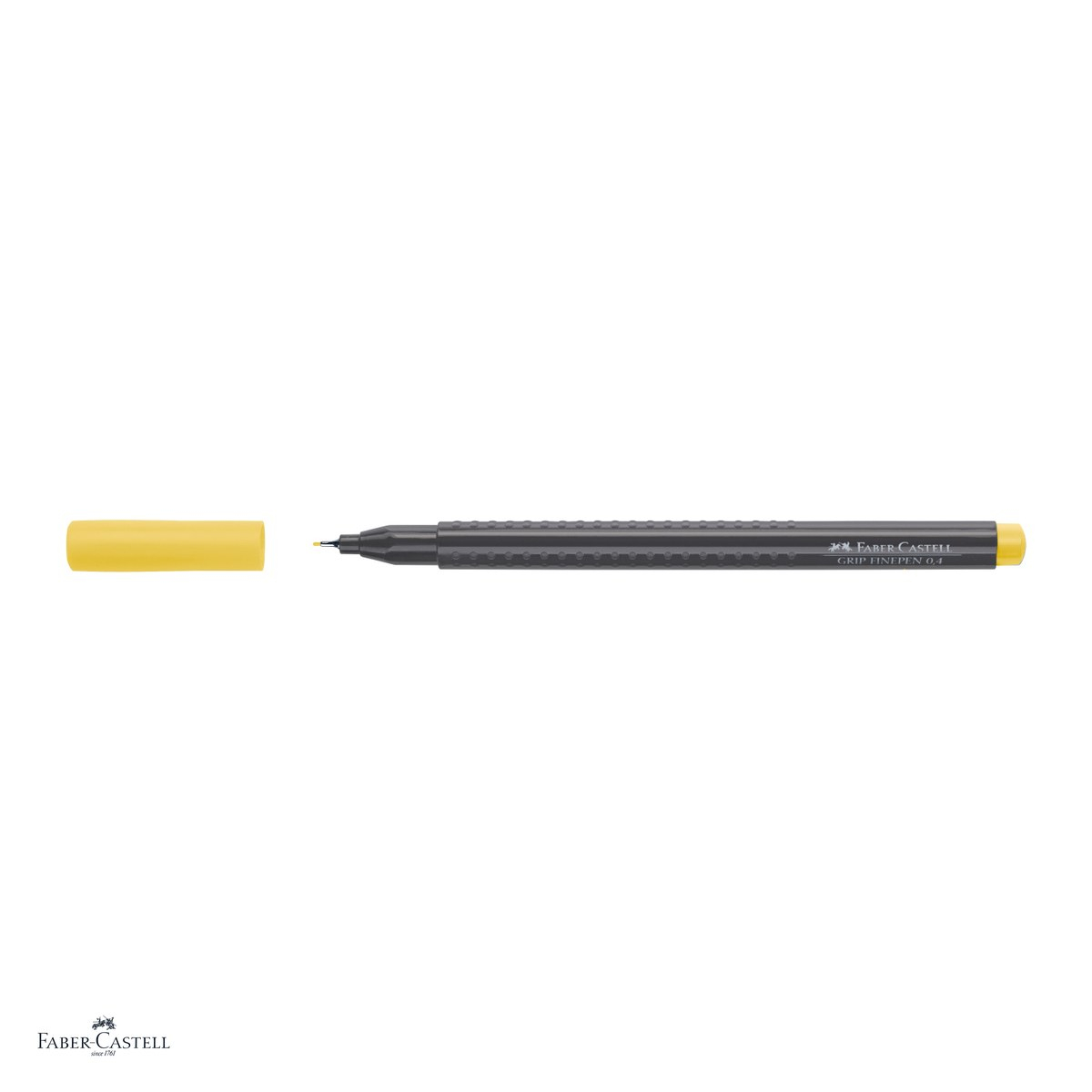 Set 10 linere Faber-Castell Grip Finepen, varf 0,4 mm montat in metal, cerneala pe baza de colorant alimentar, forma triunghiulara cu zona Grip, se spala din textile, galben cadmiu, antiderapante [4]