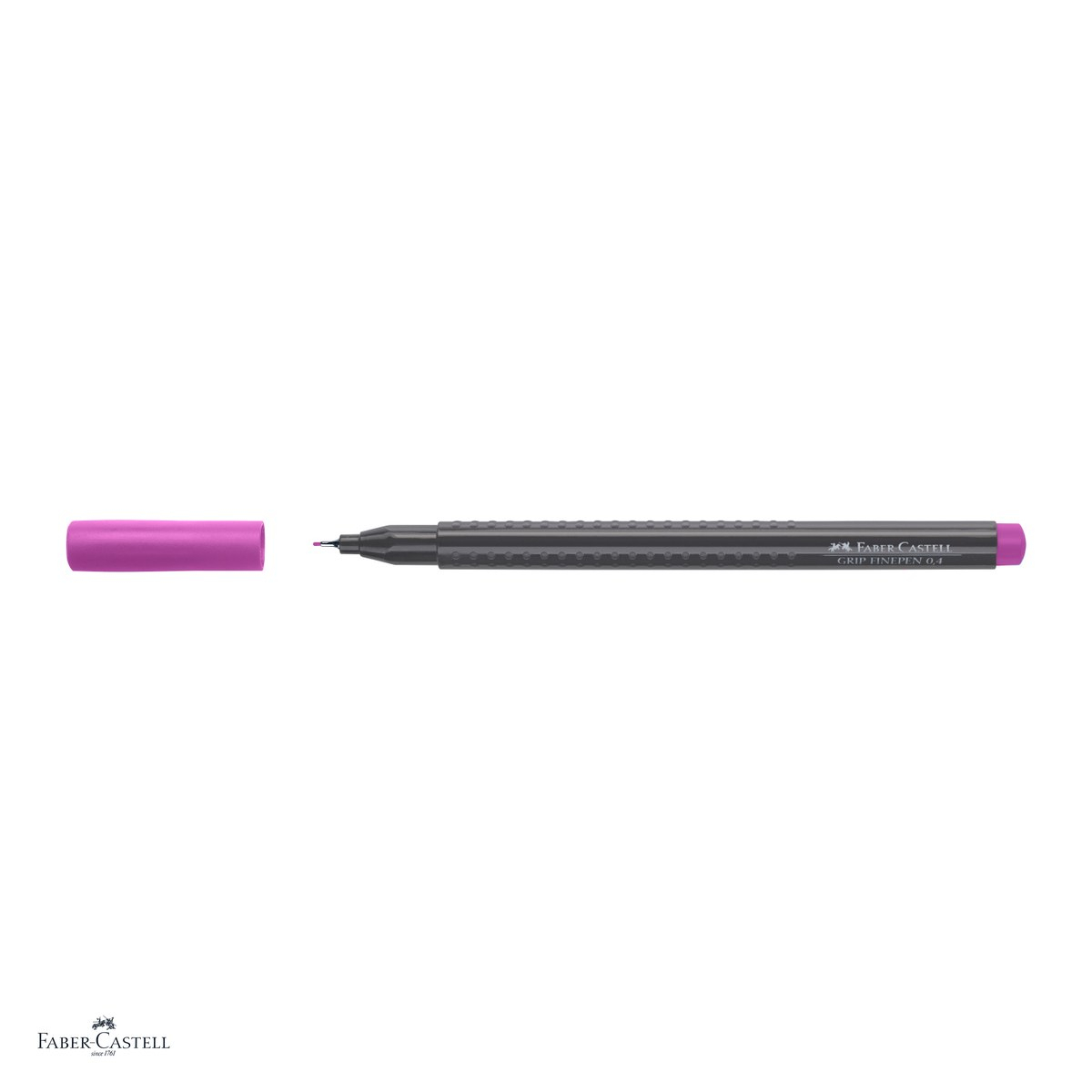 Set 10 linere Faber-Castell Grip Finepen, varf 0,4 mm montat in metal, cerneala pe baza de colorant alimentar, forma triunghiulara cu zona Grip, se spala din textile, carmin, antiderapante [4]