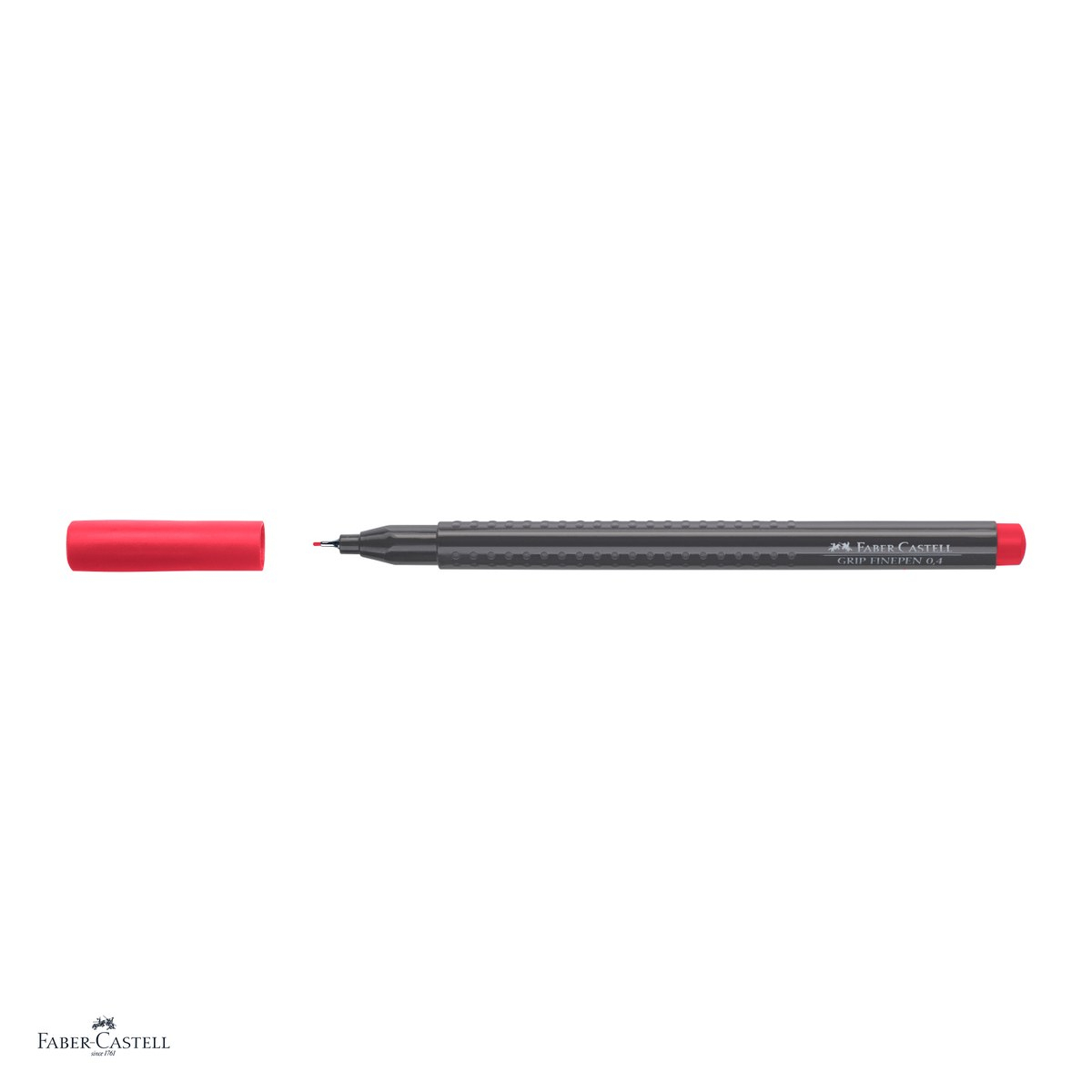 Set 10 linere Faber-Castell Grip Finepen, varf 0,4 mm montat in metal, cerneala pe baza de colorant alimentar, forma triunghiulara cu zona Grip, se spala din textile, carmin permanent, antiderapante [4]