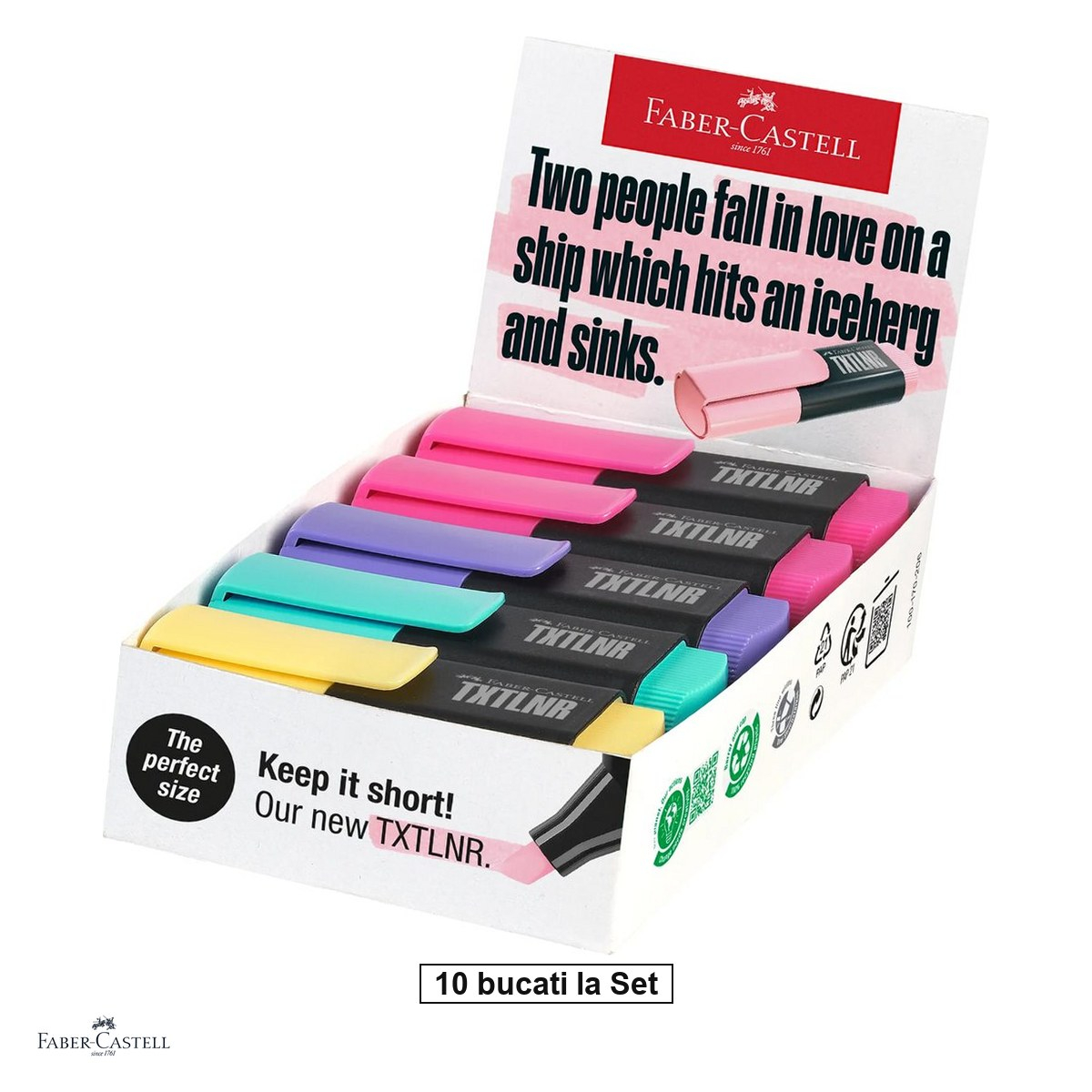 Set 10 textmarkere Faber-Castell, format mini, culori asortate, pastel [1]