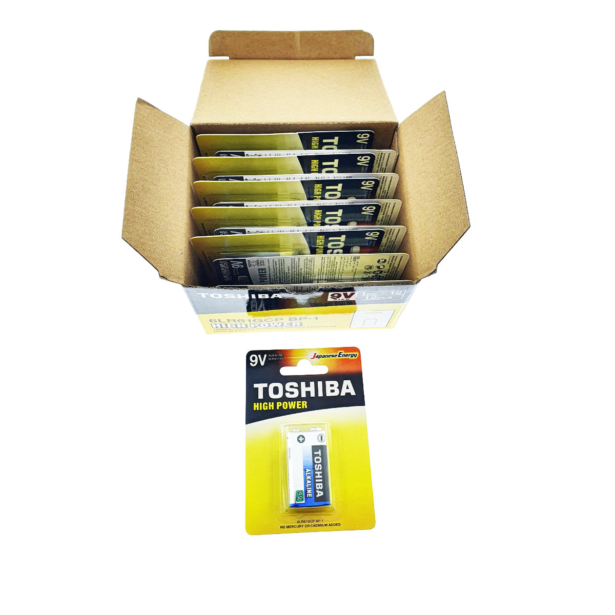 Set 12 baterii 9V alcaline, Toshiba High Power 6LR61 , in blistere [4]