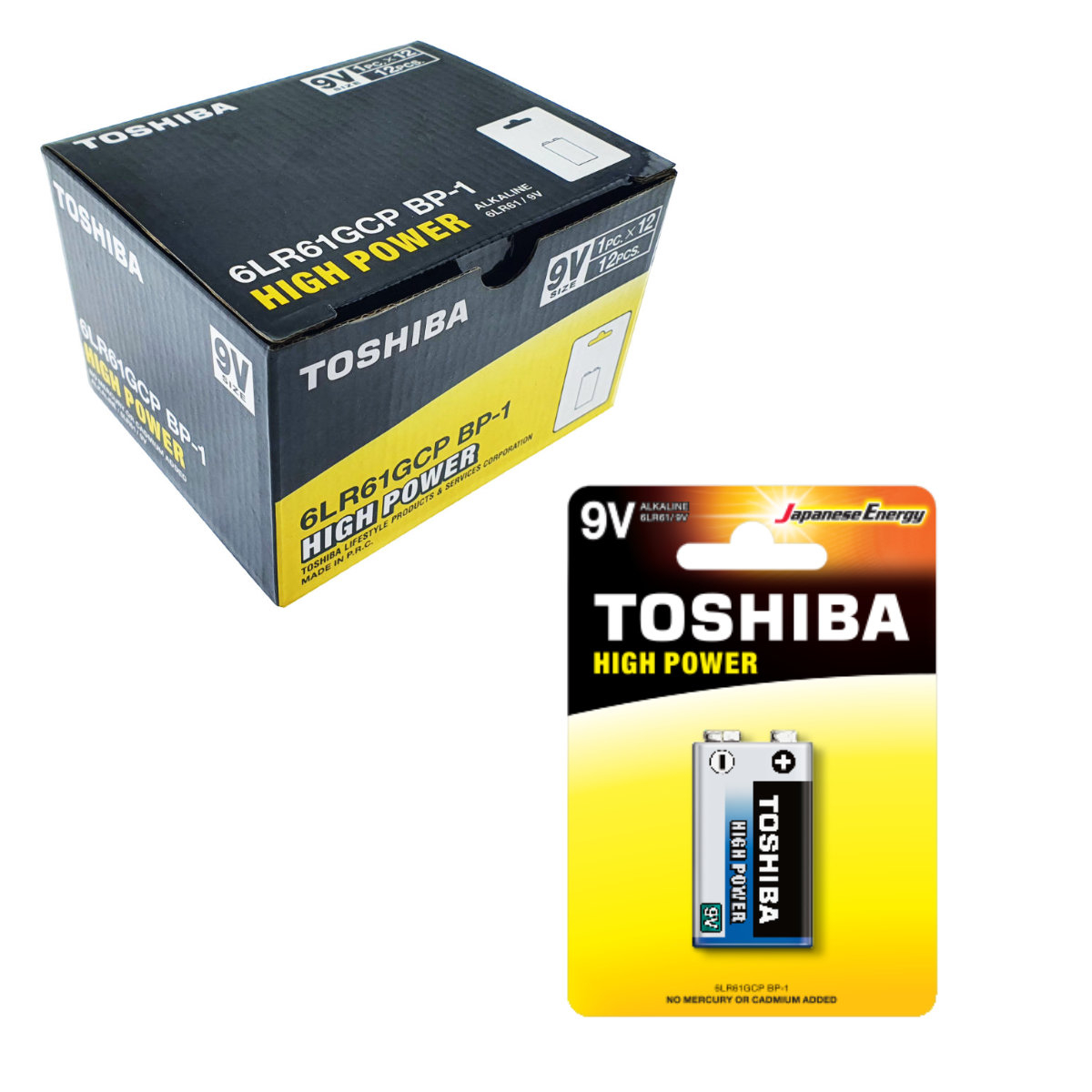 Set 12 baterii 9V alcaline, Toshiba High Power 6LR61 , in blistere [1]
