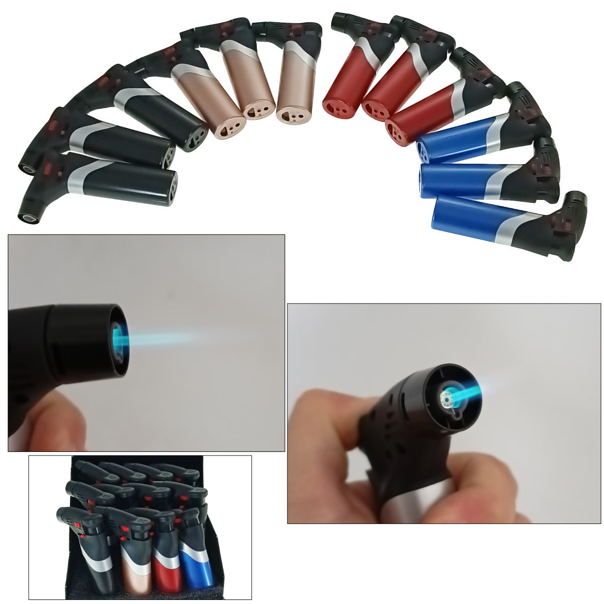 Set 12 brichete cu gaz si aprinzator antivant, rezervor reincarcabil, buton blocare, flacara reglabila, multicolor [2]