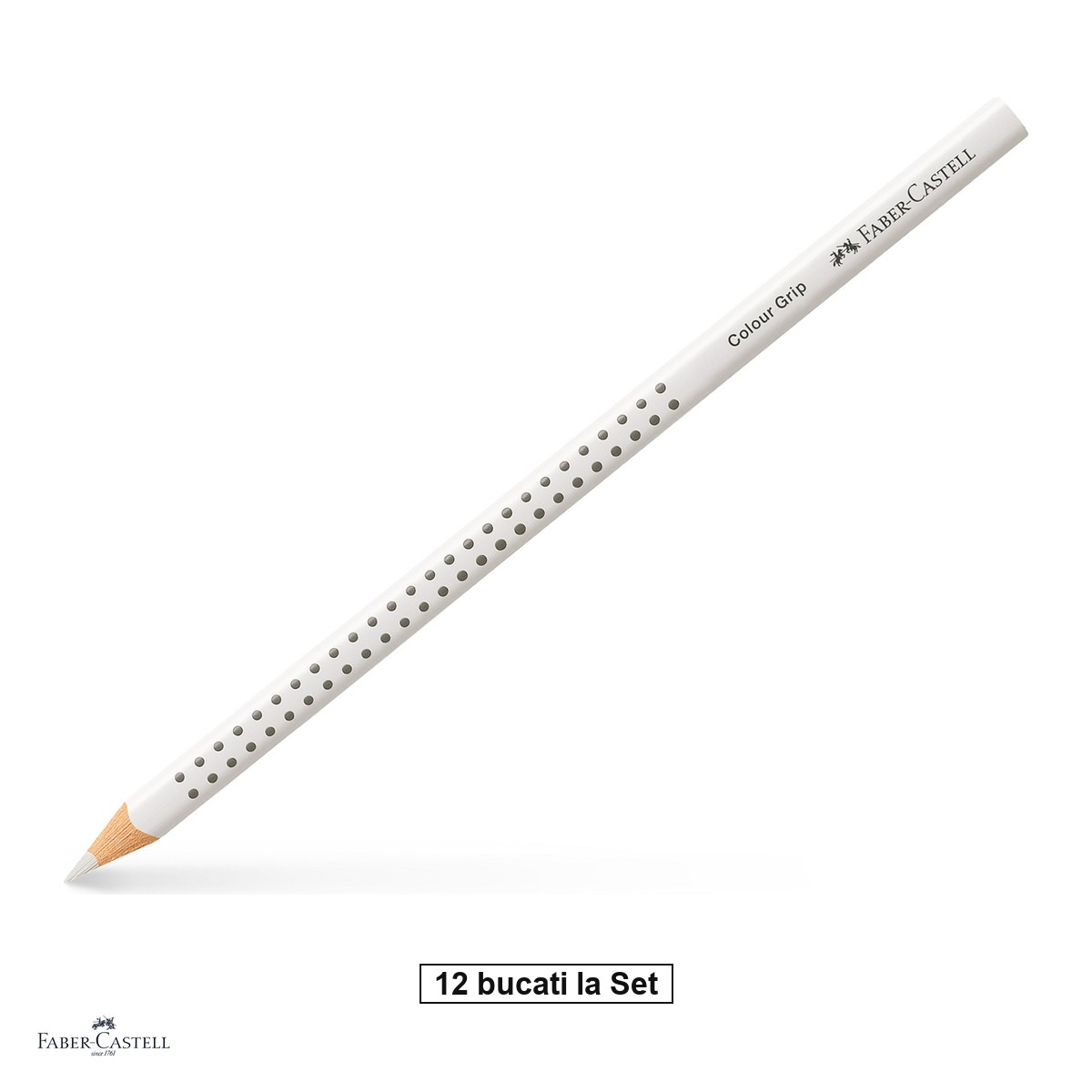 Set 12 creioane colorate albe Faber-Castell Grip, forma triunghiulara ergonomica, pentru copii [1]
