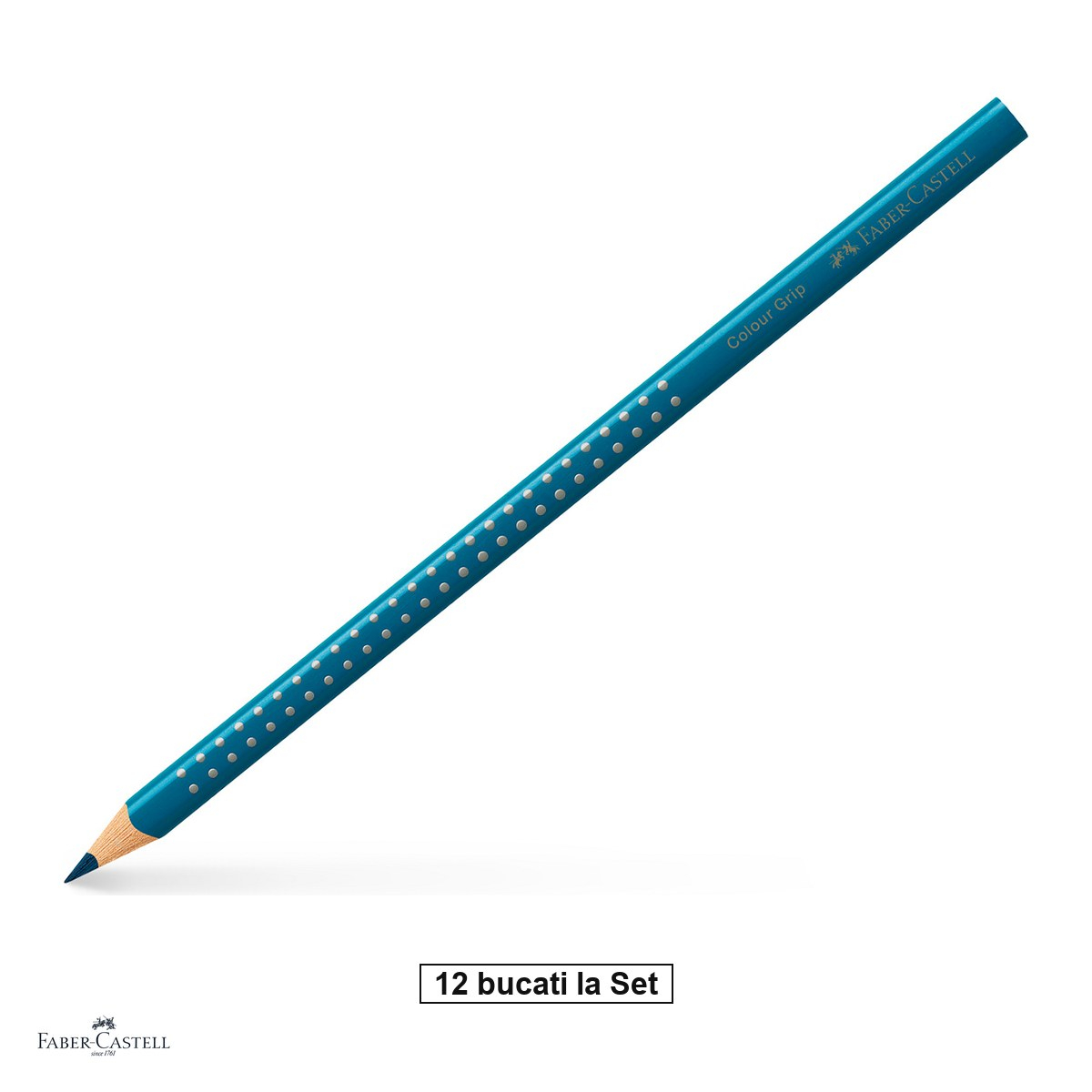 Set 12 creioane colorate Faber-Castell Grip 2001, culoare turcoaz cobalt, forma triunghiulara ergonomica, pentru copii [1]