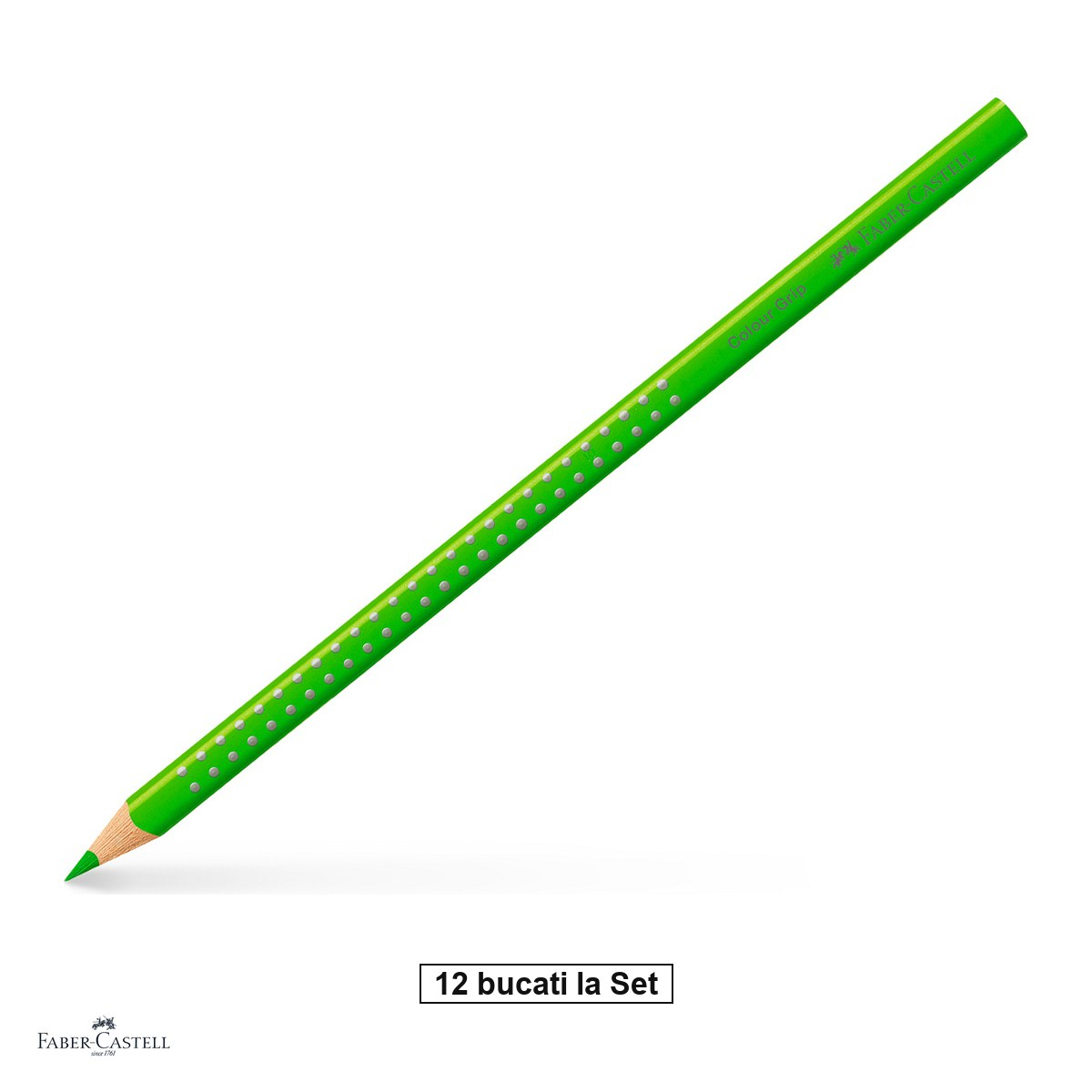 Set 12 creioane colorate Faber-Castell Grip 2001 verde iarba, forma triunghiulara ergonomica, pentru copii [1]