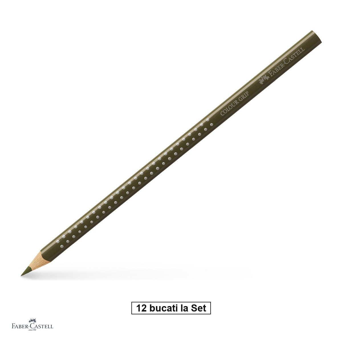Set 12 creioane colorate Faber-Castell Grip, culoare verde oliv galbui, forma triunghiulara ergonomica, pentru copii [1]