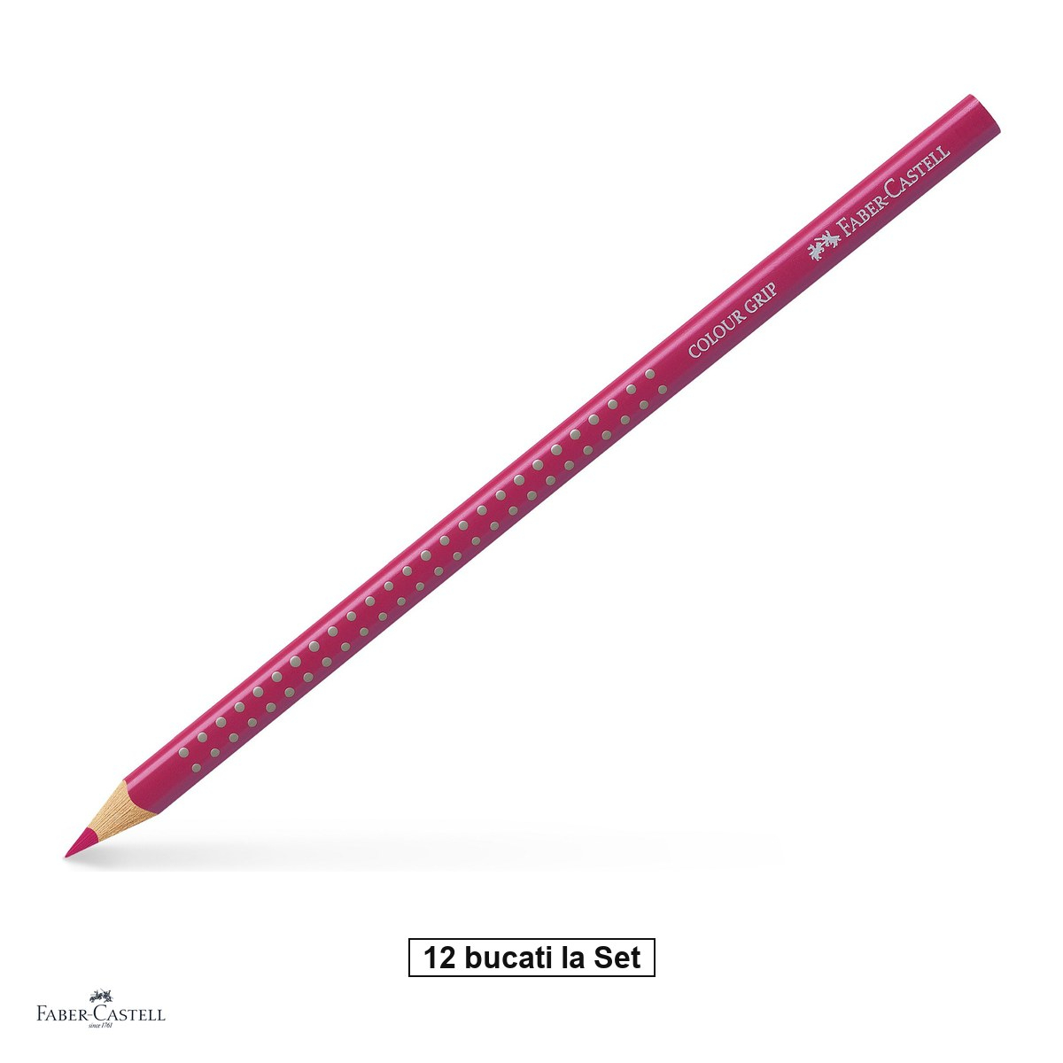 Set 12 creioane colorate Faber-Castell Grip fuchsia, forma triunghiulara ergonomica, pentru copii [1]