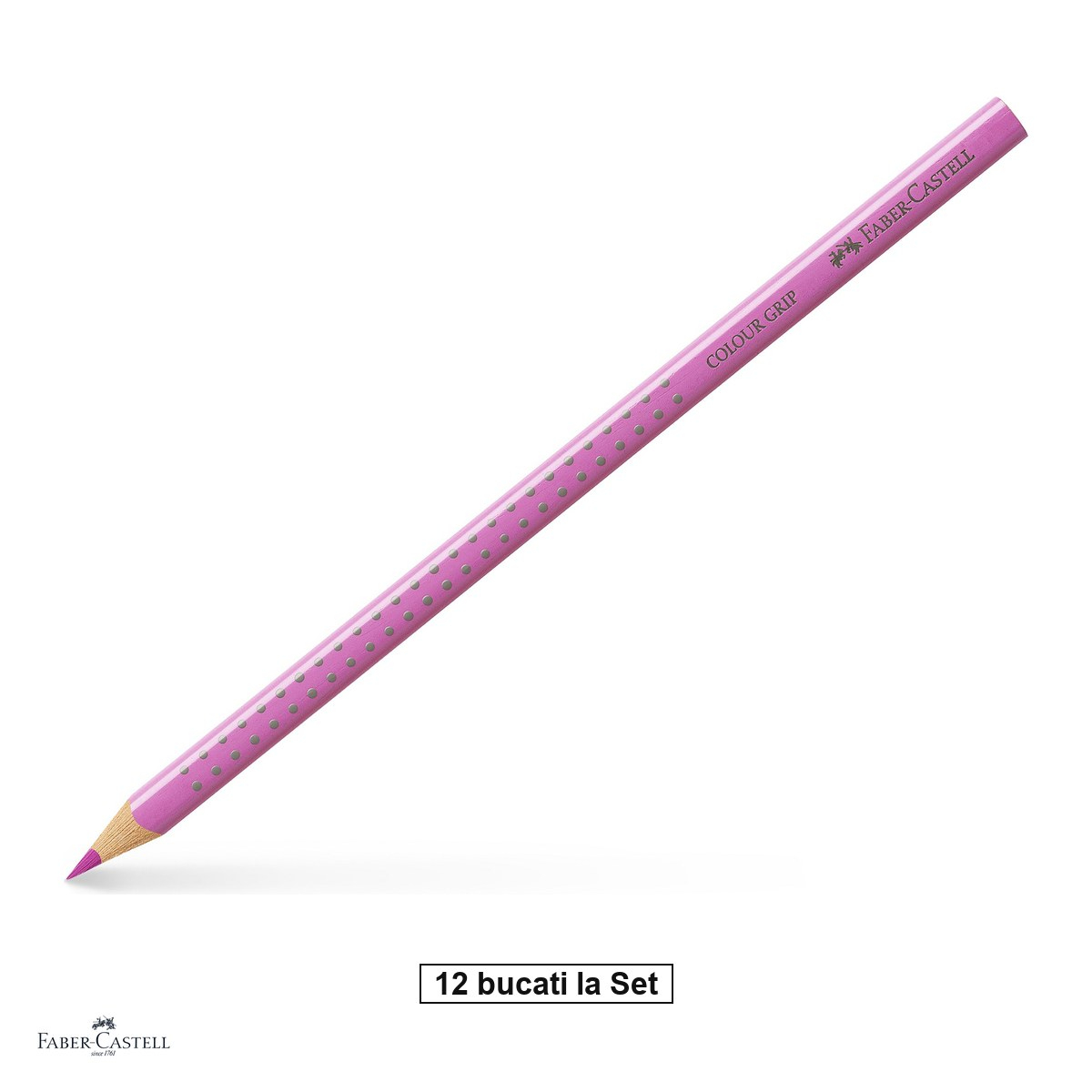 Set 12 creioane colorate Faber-Castell Grip magenta deschis, forma triunghiulara ergonomica, pentru copii [1]
