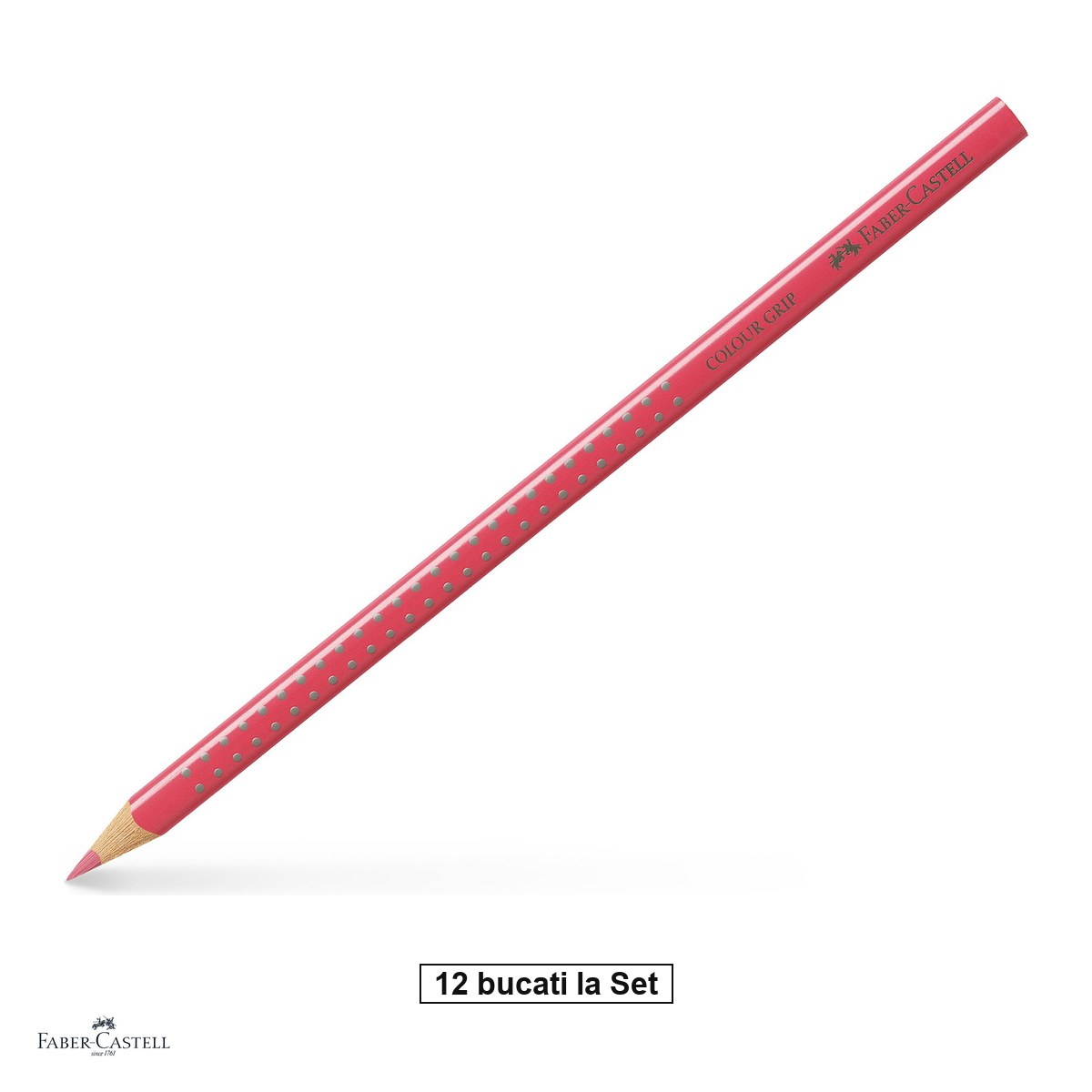 Set 12 creioane colorate Faber-Castell Grip, roz inchis, forma triunghiulara ergonomica, pentru copii [1]