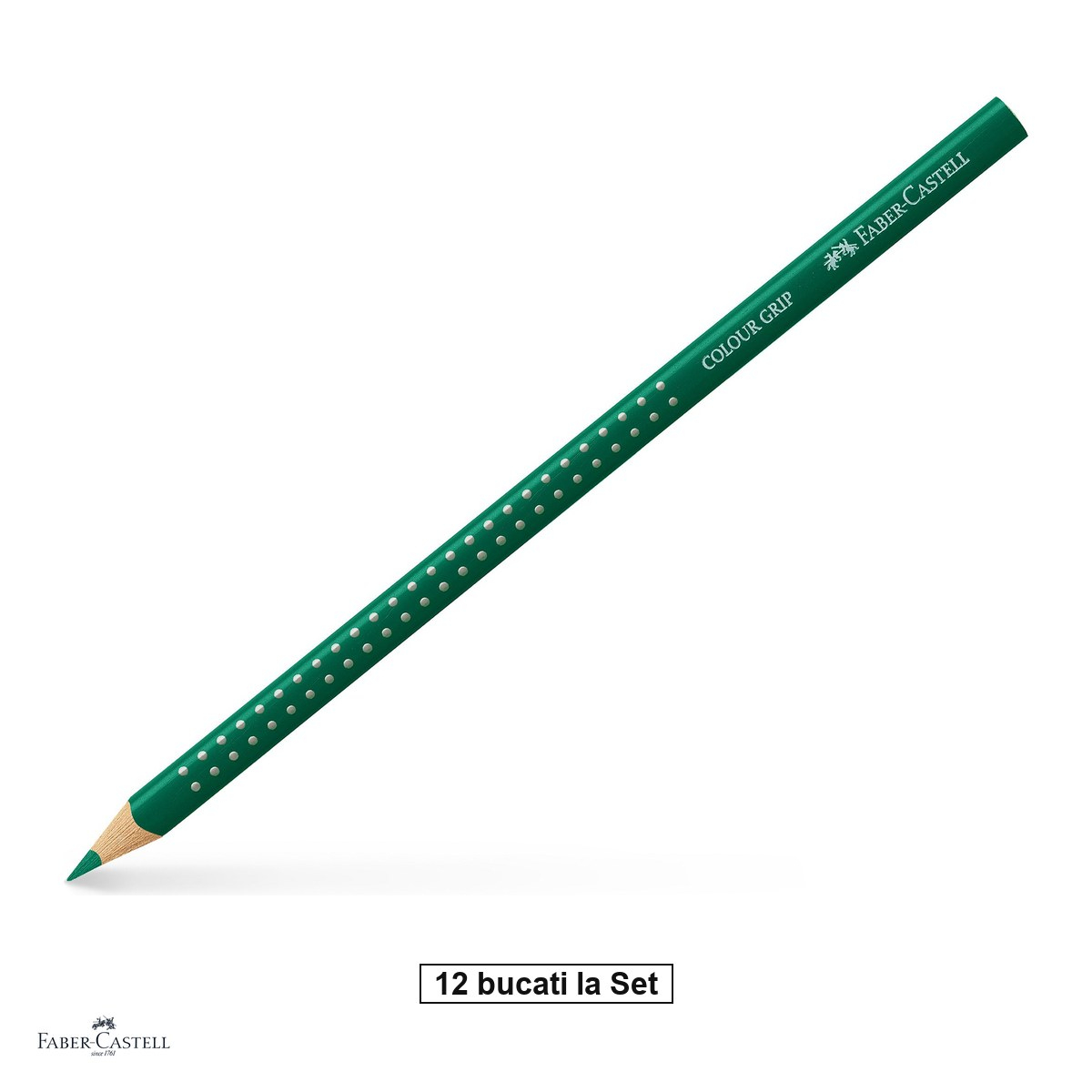 Set 12 creioane colorate Faber-Castell Grip, verde phtalo, forma triunghiulara ergonomica, pentru copii [1]