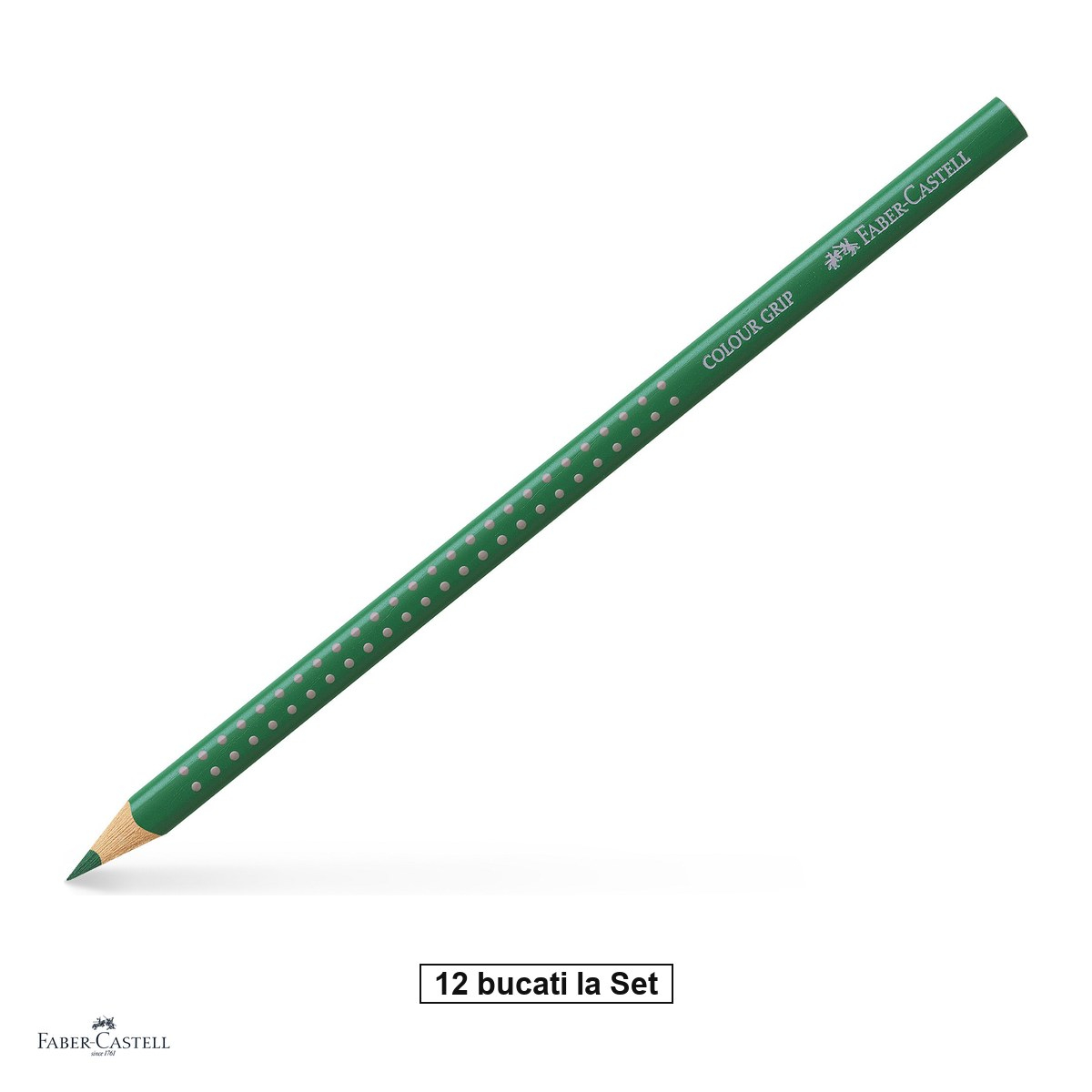 Set 12 creioane colorate Faber-Castell Grip, verde smarald, forma triunghiulara ergonomica, pentru copii [1]