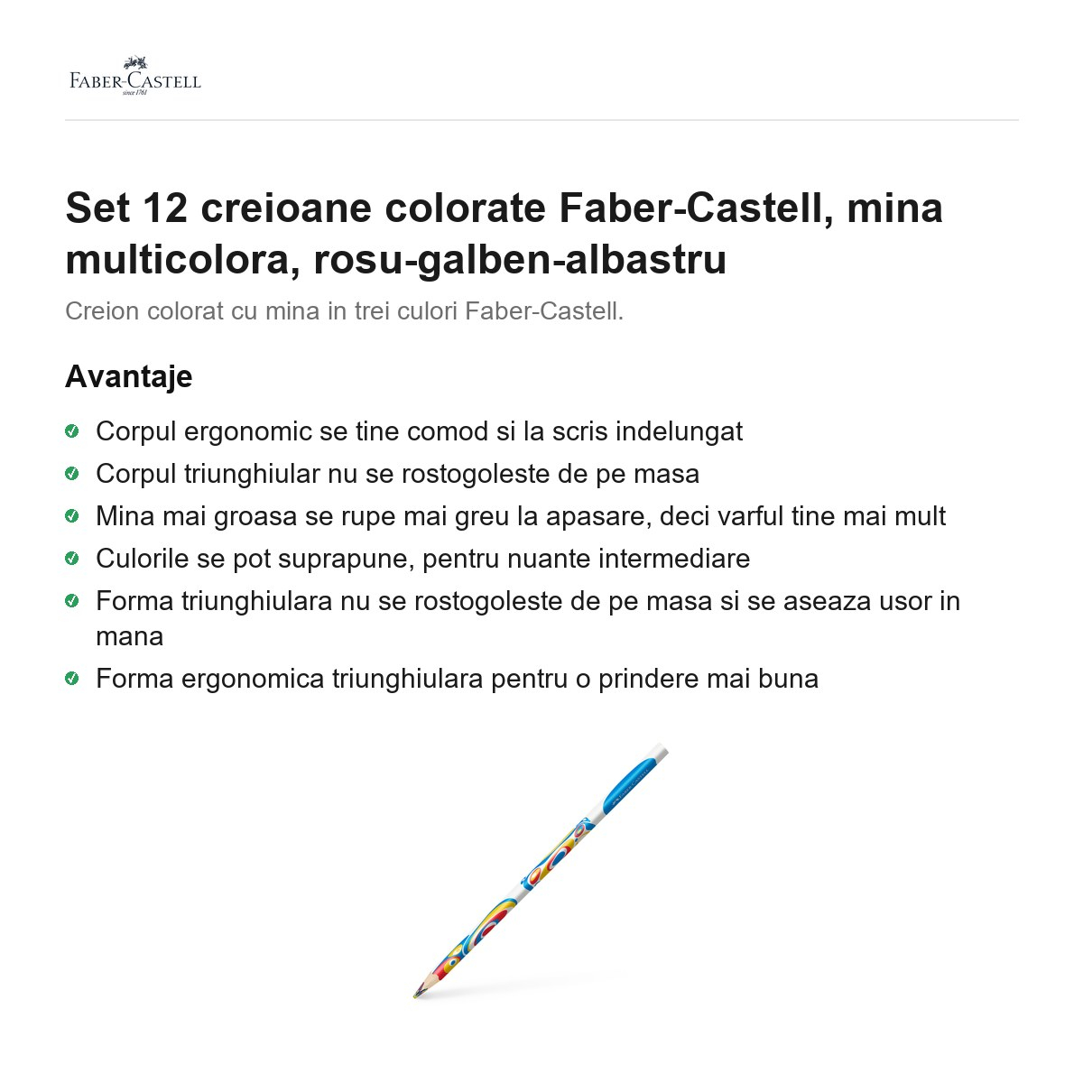 Set 12 creioane colorate Faber-Castell, mina multicolora, rosu-galben-albastru [2]