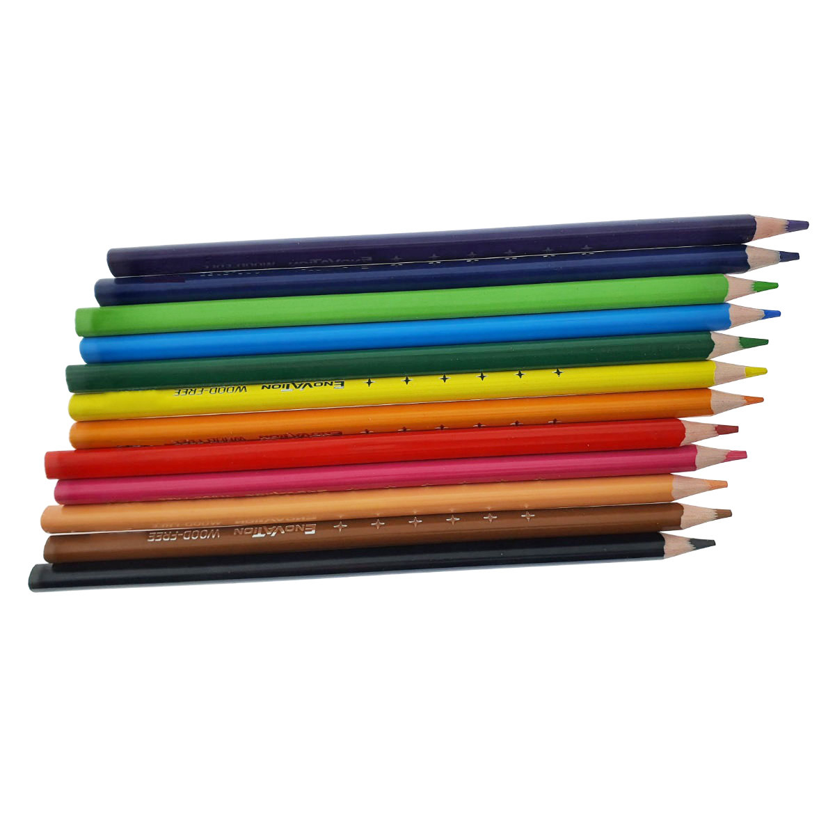 Set 12 creioane colorate, lungime 175 mm, corp triunghiular, grosime mina 3mm, model Enovation C113 Wood-Free, multicolore [2]