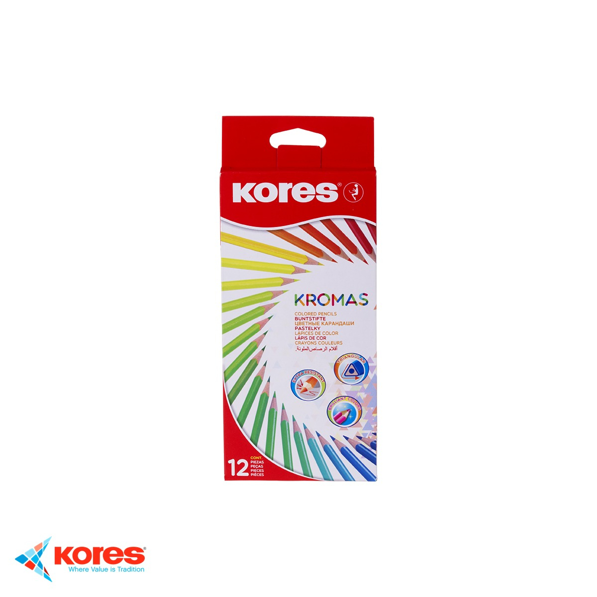 Set 12 creioane colorate triunghiulare Kores Eco, mina moale, forma ergonomica, pentru copii si scoala [1]
