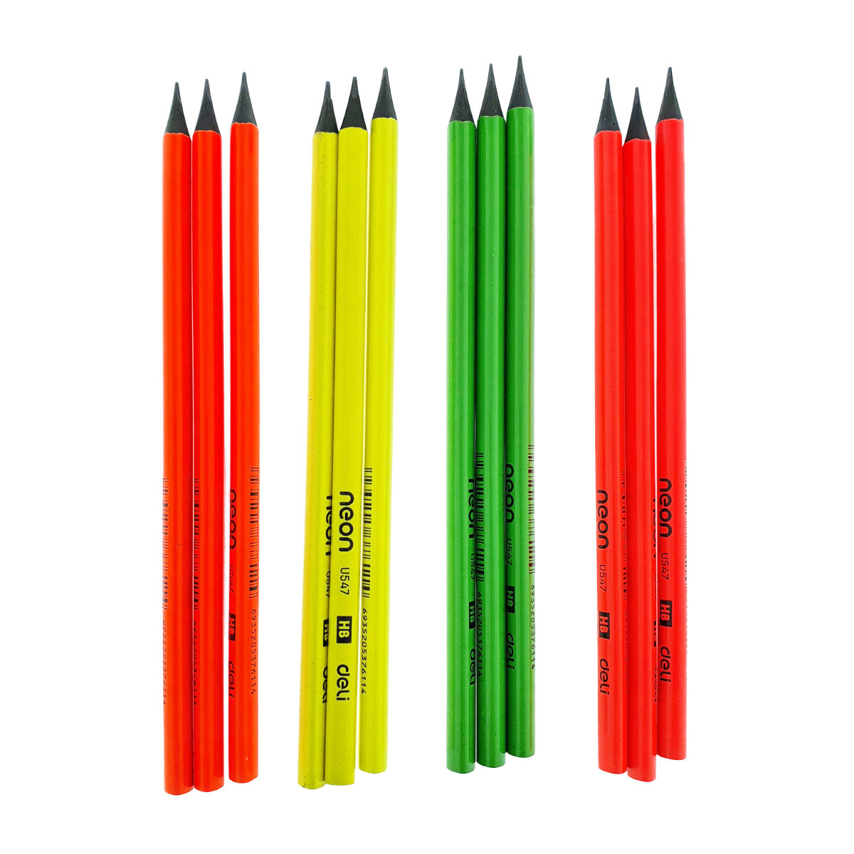Set 12 creioane HB grafit, NEON U54700 DELI, wood free, corp triunghiular multicolor [3]